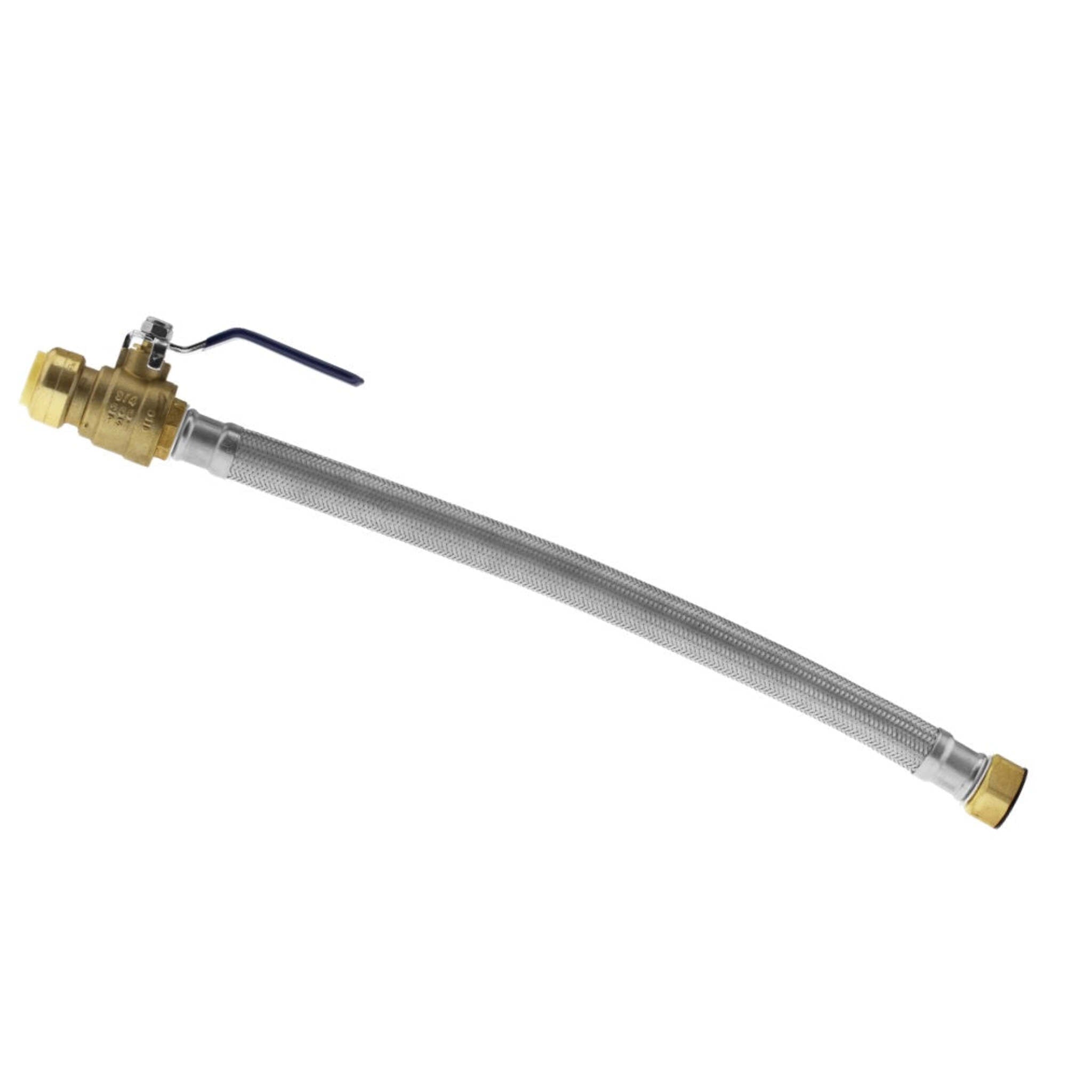 Lead-Free Brass CTS Water Heater Connector w/ Valve – 18" Braided Stainless Steel EPDM Hose, 200 PSI, Tool-Free Install, Ideal for Potable & Hydronic