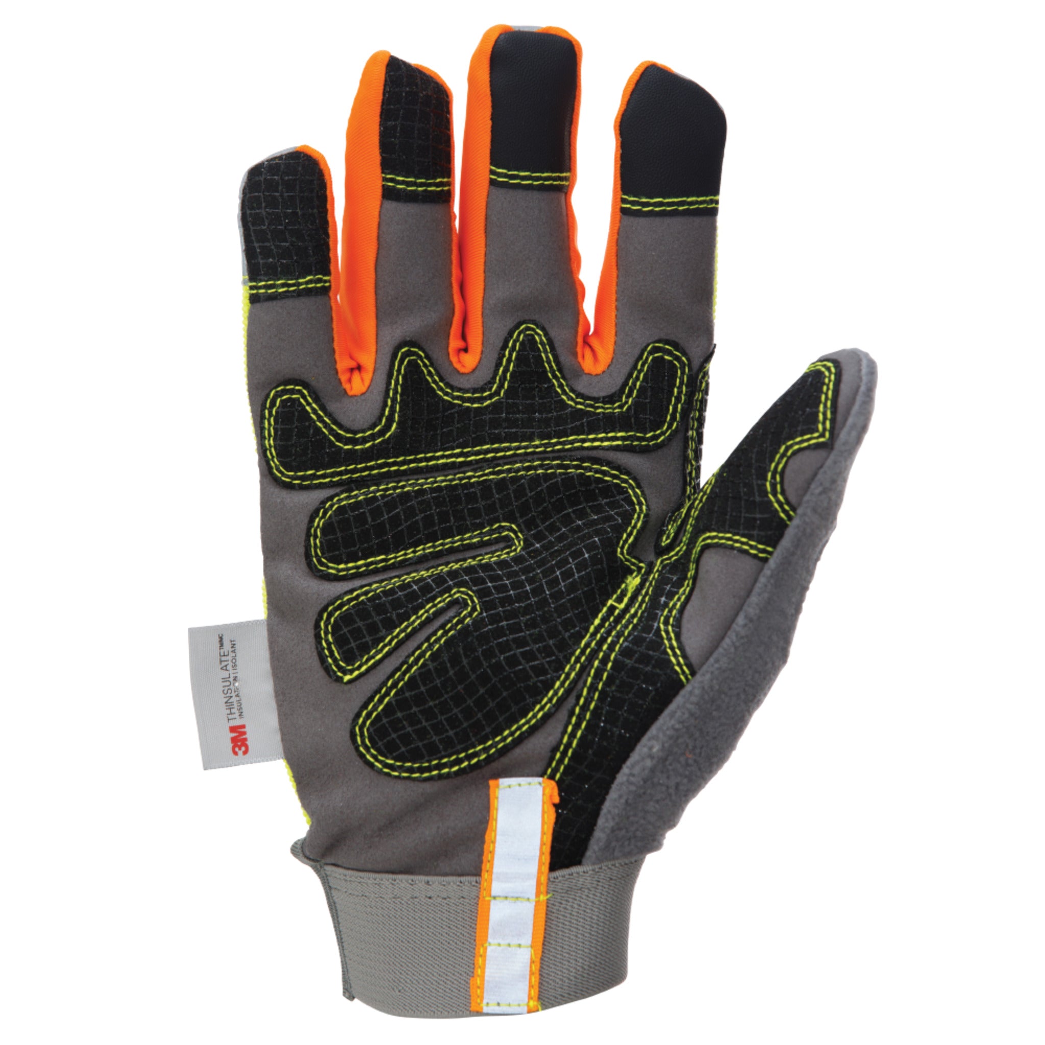 Tough Duck Hi Vis Winter Work Gloves WA33 - Poly/Spandex, Synthetic Suede Palm, 40g Thinsulate, Waterproof, Reflective, Enhanced Grip, Adjustable Fit, Cold Protection