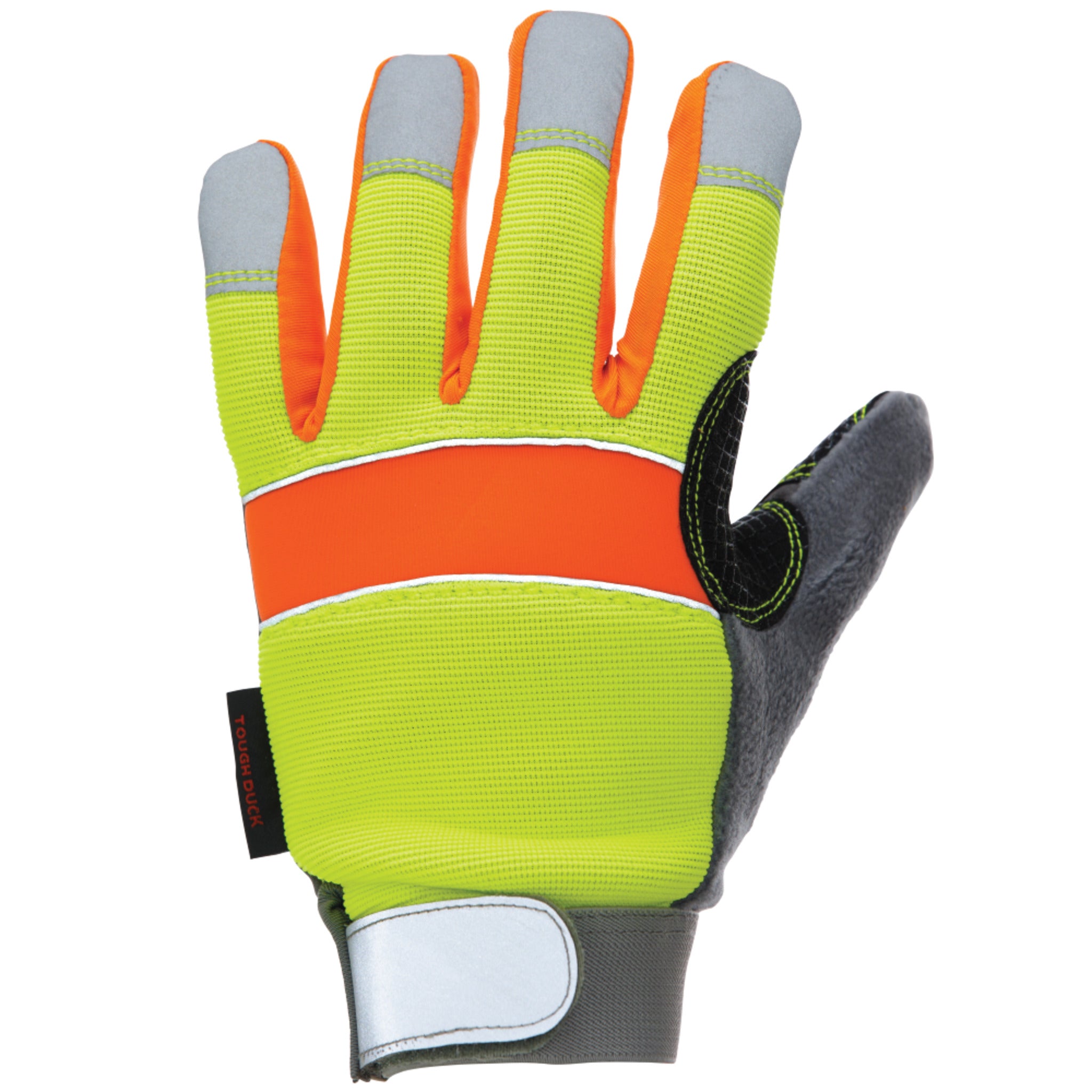 Tough Duck Hi Vis Winter Work Gloves WA33 - Poly/Spandex, Synthetic Suede Palm, 40g Thinsulate, Waterproof, Reflective, Enhanced Grip, Adjustable Fit, Cold Protection