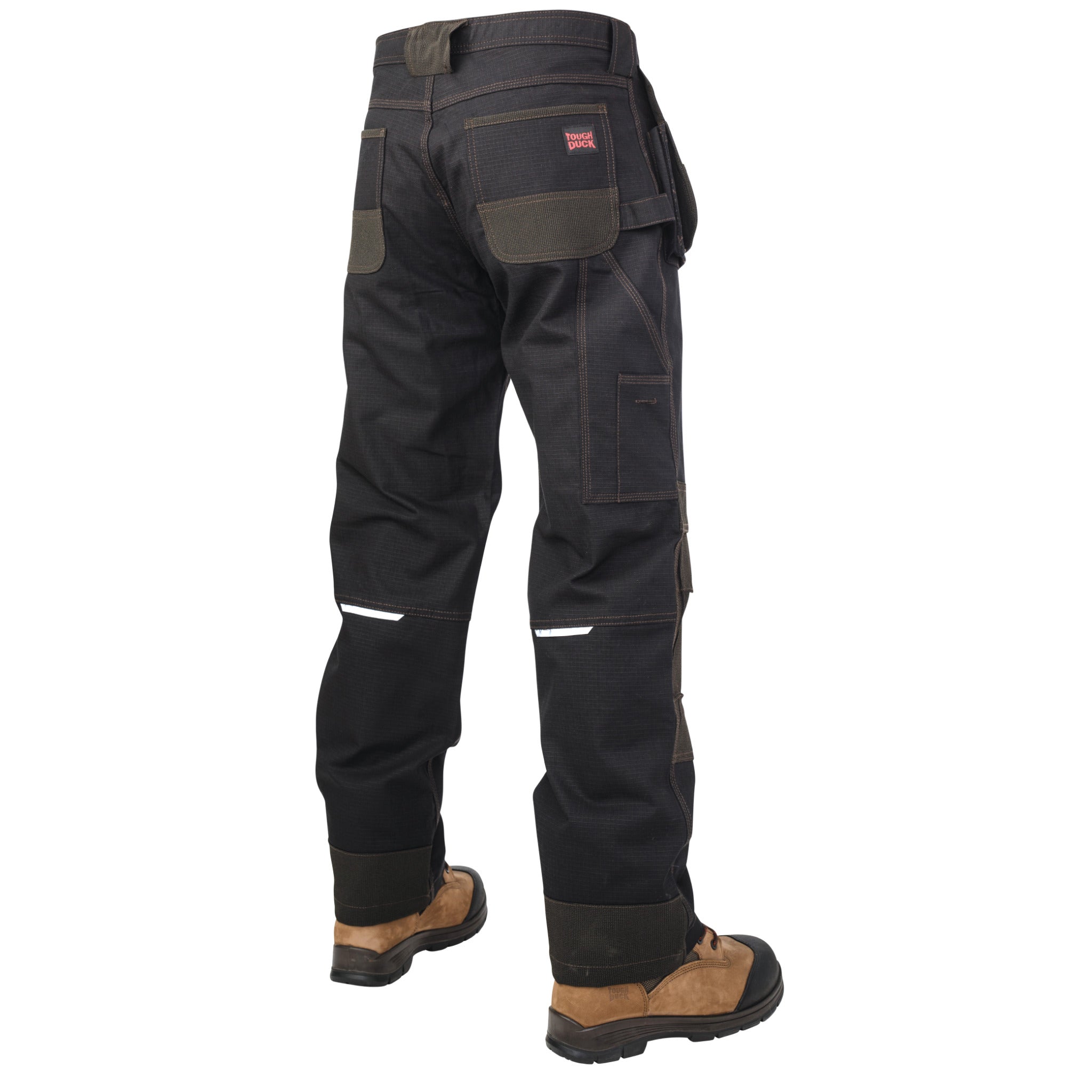 Tough Duck WP07 Men's Contractor Work Pants - Cotton/Poly Flex Ripstop, Reflective Trim, Knee Pad Pockets, Reinforced, Triple Stitched, Durable, Comfortable Fit | Sizes 30-44