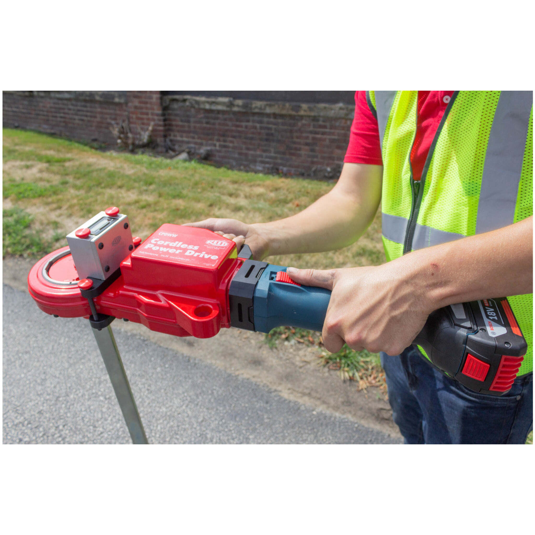 Reed CPDWW Cordless Waterworks Power Drive - For Drilling, Tapping, Valve Operating, Lightweight & Powerful, Bosch® Battery-Powered, Safety-Enhanced