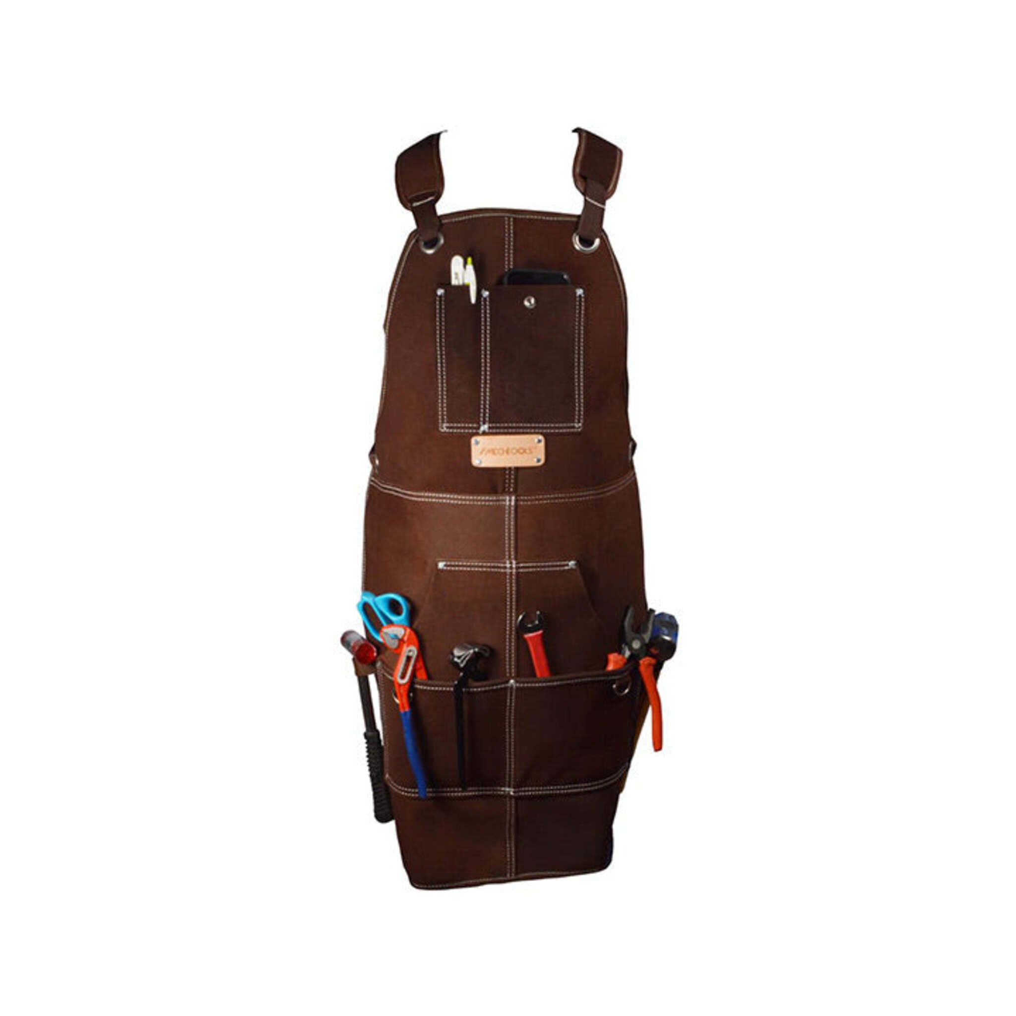 MECHTOOLS Heavy Duty One Size Adjustable Brown Leather Work Apron