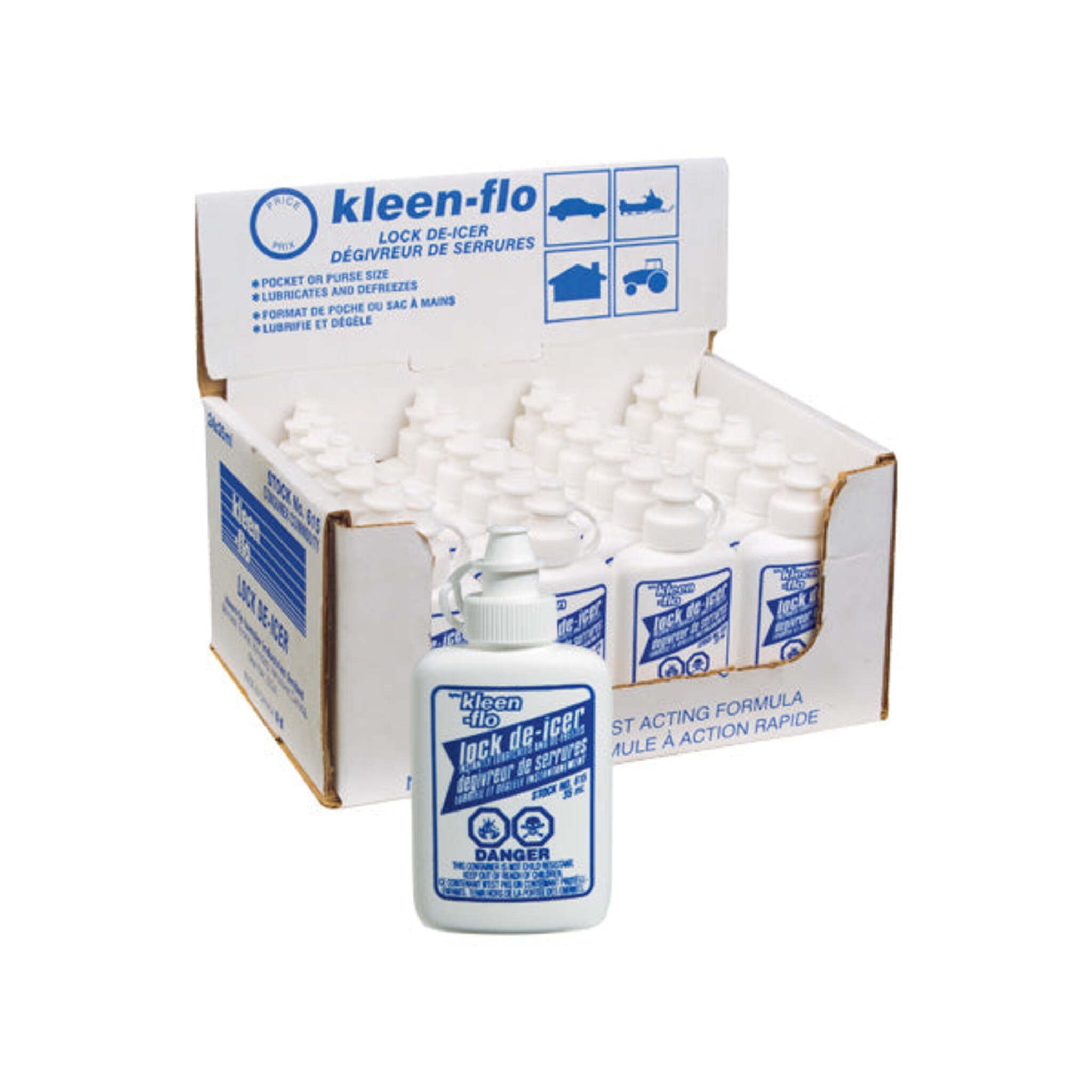 Kleen-Flo Lock De-Icer - Quick and Effective De-Freezing, Lubrication, Safe for All Finishes, All-Weather Performance | 30ml Can - Case of 30