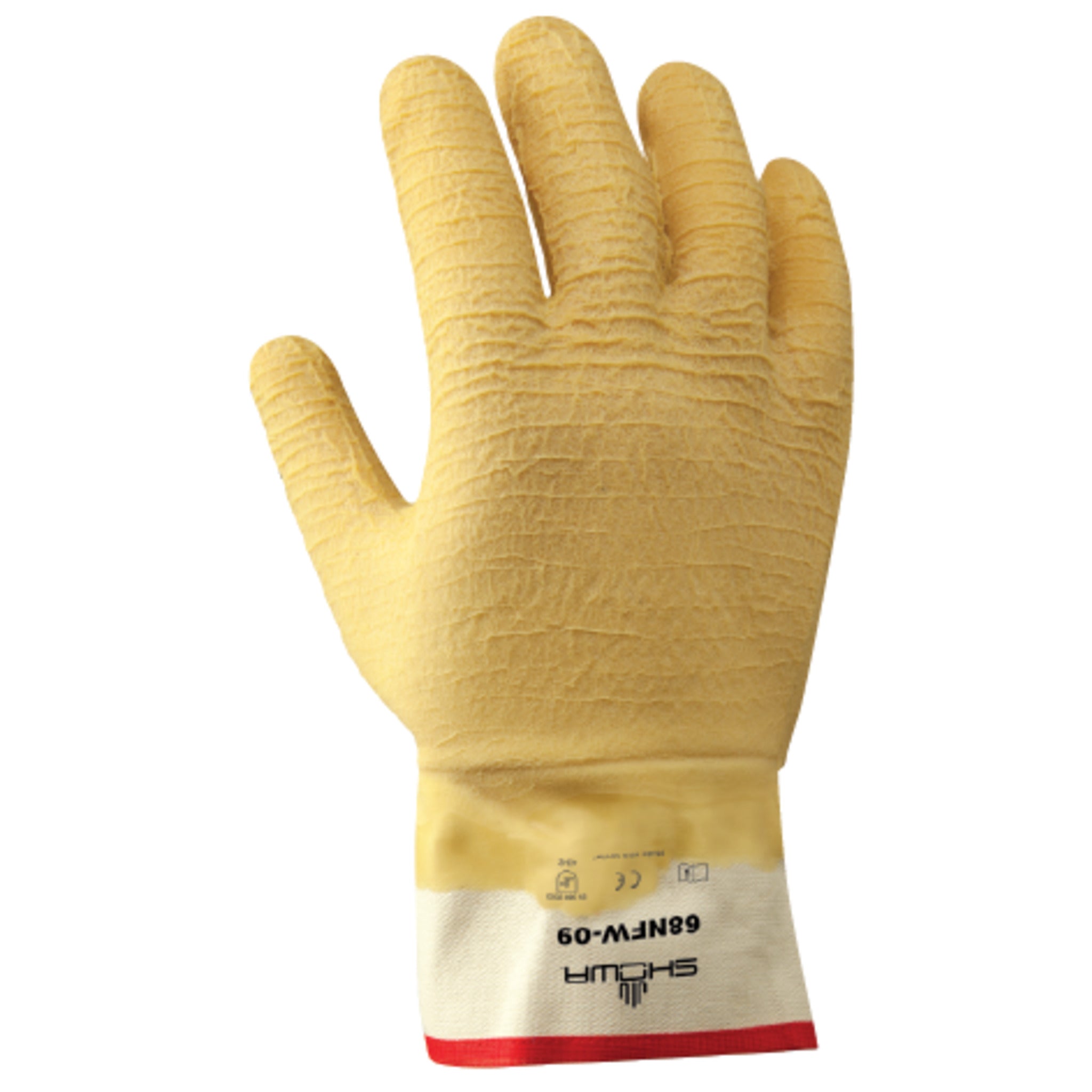 Showa 68NFW Cut Resistant Natural Rubber Glove with Kevlar Liner (Cut Level 3) - Pack of 6 Pairs Work Gloves and Hats - Cleanflow