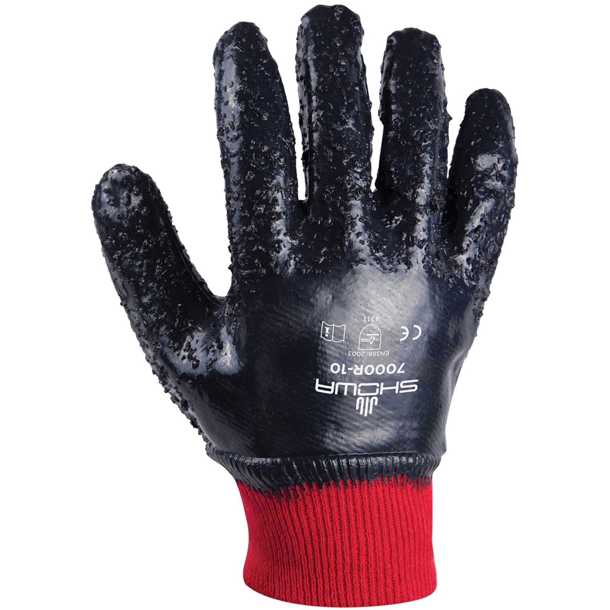 Showa 7000R Full Nitrile Coated Rough Grip Knit Wrist Work Glove - Pack of 12 Pairs Work Gloves and Hats - Cleanflow