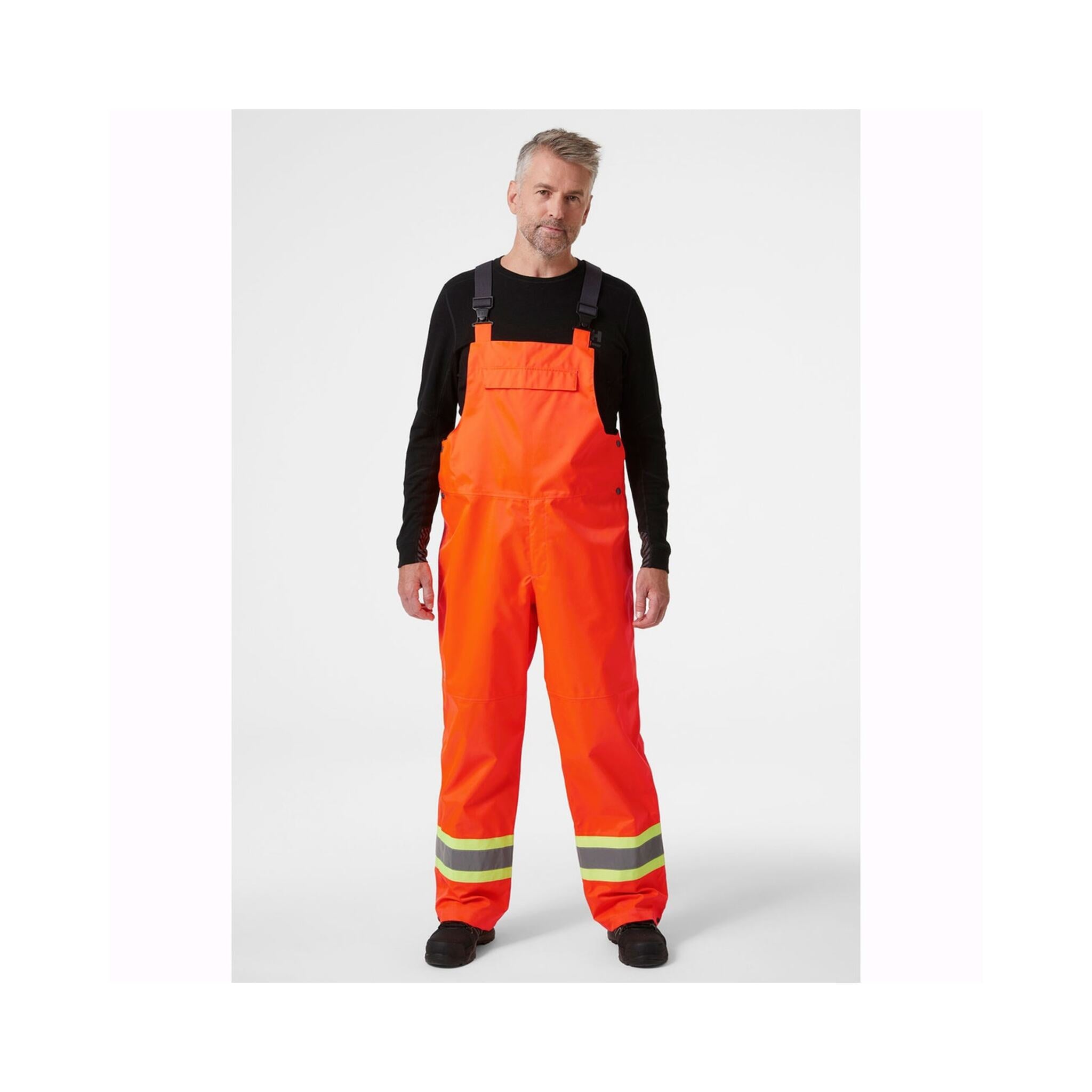 Helly Hansen Men's Hi Vis Shell Bib Work Pants 71443 Alta - CSA Helly Tech, Waterproof, Breathable, Reflective, Adjustable, Construction, Utilities | Sizes S-4XL - Items