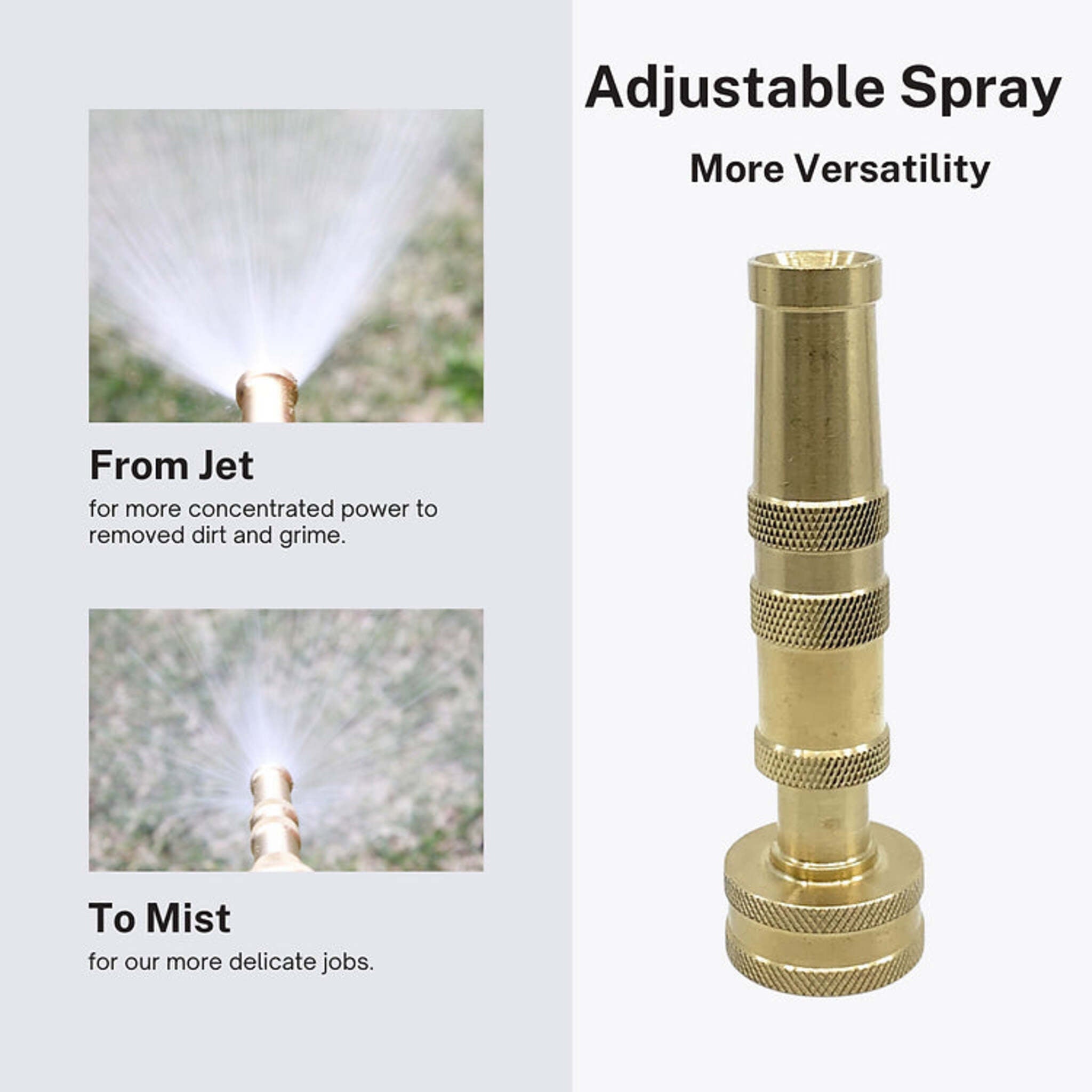 Fairview Brass Twist Garden Hose Nozzle, 4" Adjustable, Solid Brass, Diamond Grip, Optimized Spray for Efficient Watering, Durable Design