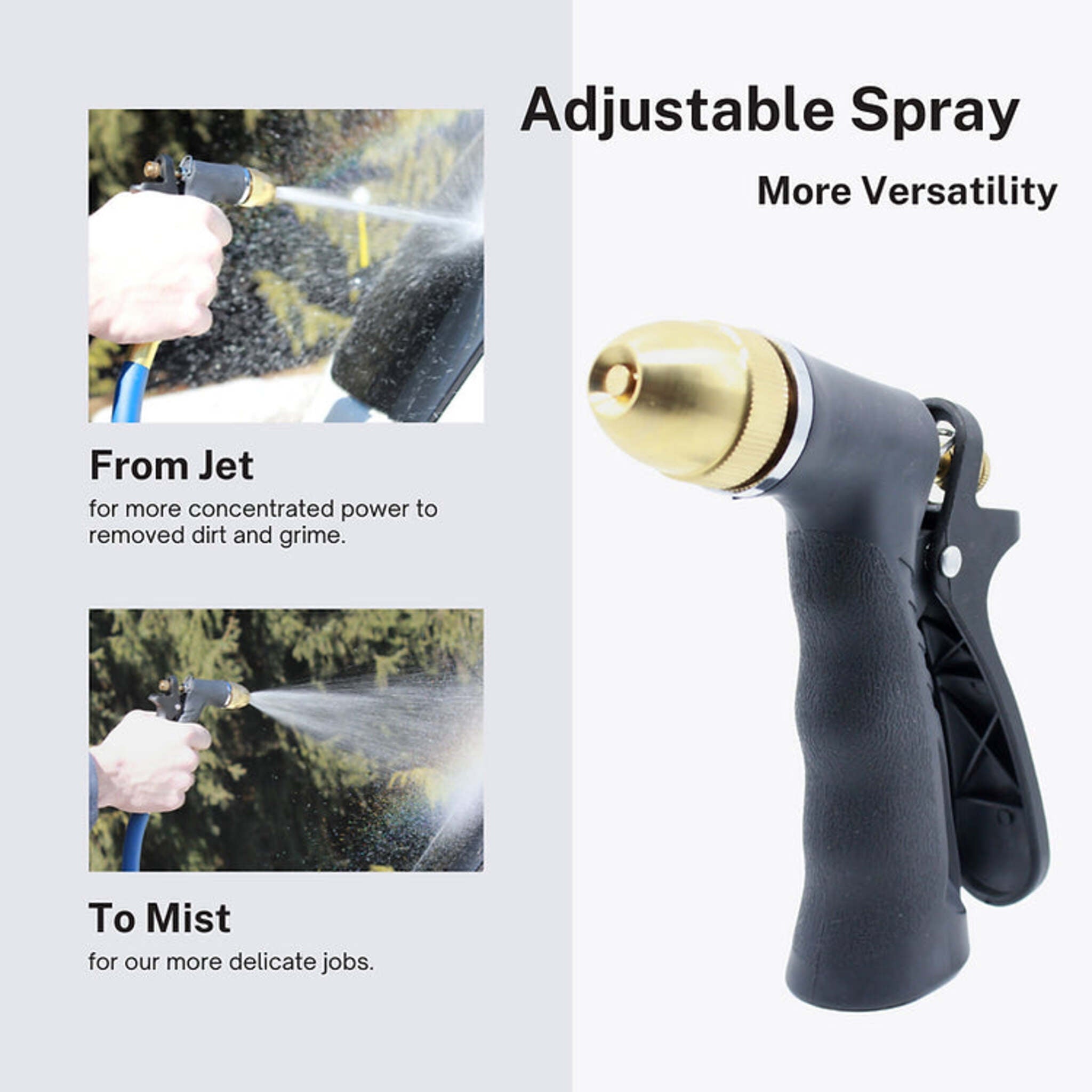 Fairview Brass Tip Garden Hose Nozzle with Molded Rubber Grip, Adjustable Spray, Durable Brass Components, Built-In Trigger Lock, Multi-Use Design