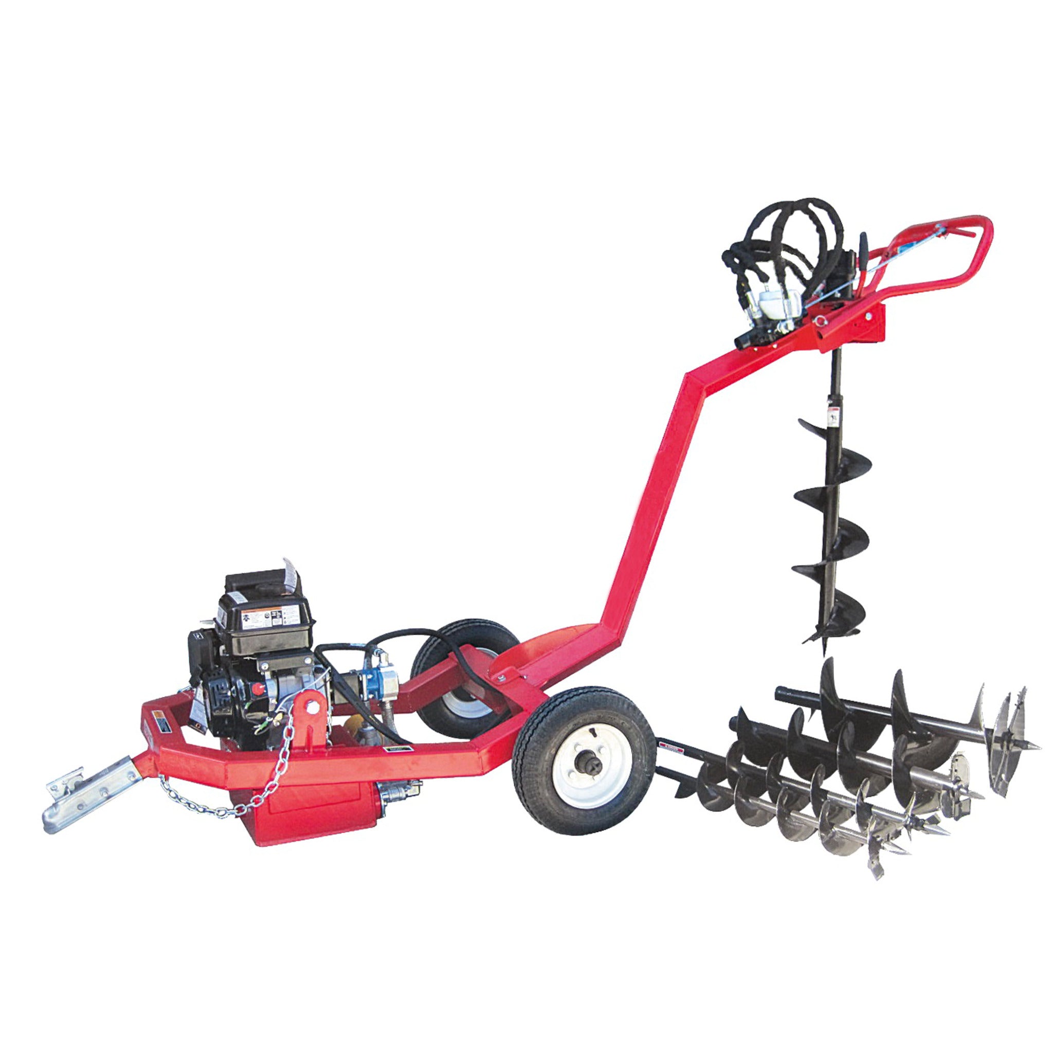 REX 9 HP Hydraulic Post Hole Digger with Variable Tilt, 5 Auger Bits (5"-12"), 3600 in-lbs Torque, 84" Max Depth, 9HP Loncin Engine, EPA Certified