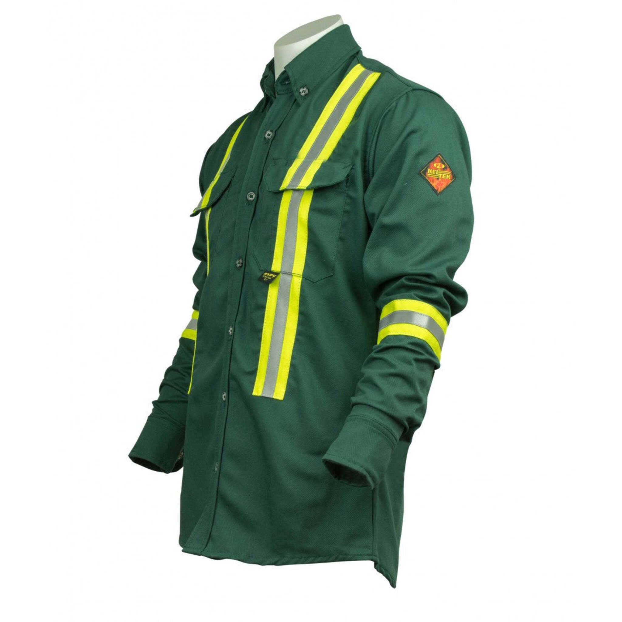 KELTEK A7938S 7oz Flame Resistant Work Shirt (W/ Reflective) | Green | S-5XL (HRC 2) Flame Resistant Work Wear - Cleanflow