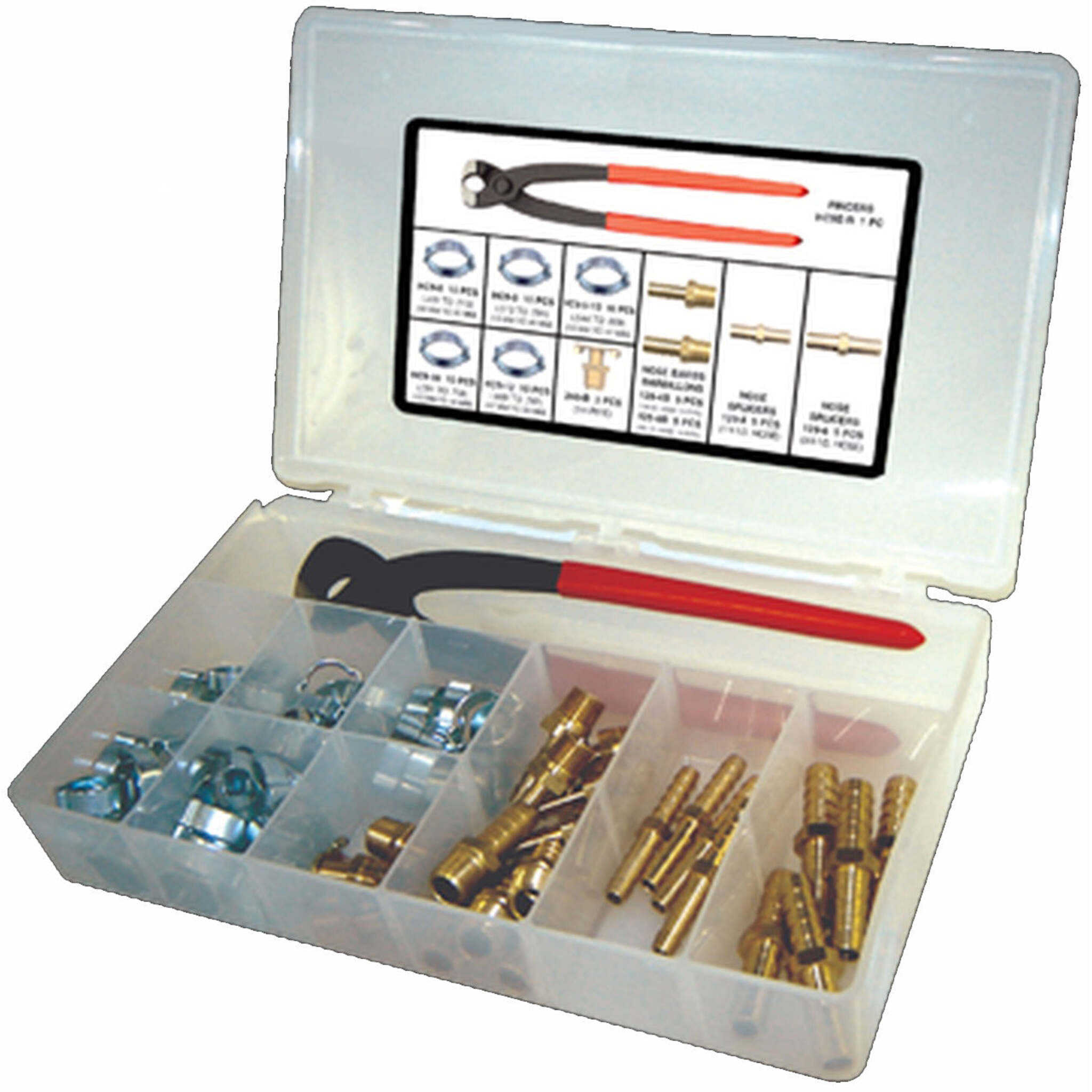 Accutek FKAR-1 Comprehensive 74-Piece Air Hose Repair Kit with Clamps, Hose Barbs, Splicers, and Pinch Clamp Tool - Portable Field and Shop Solution