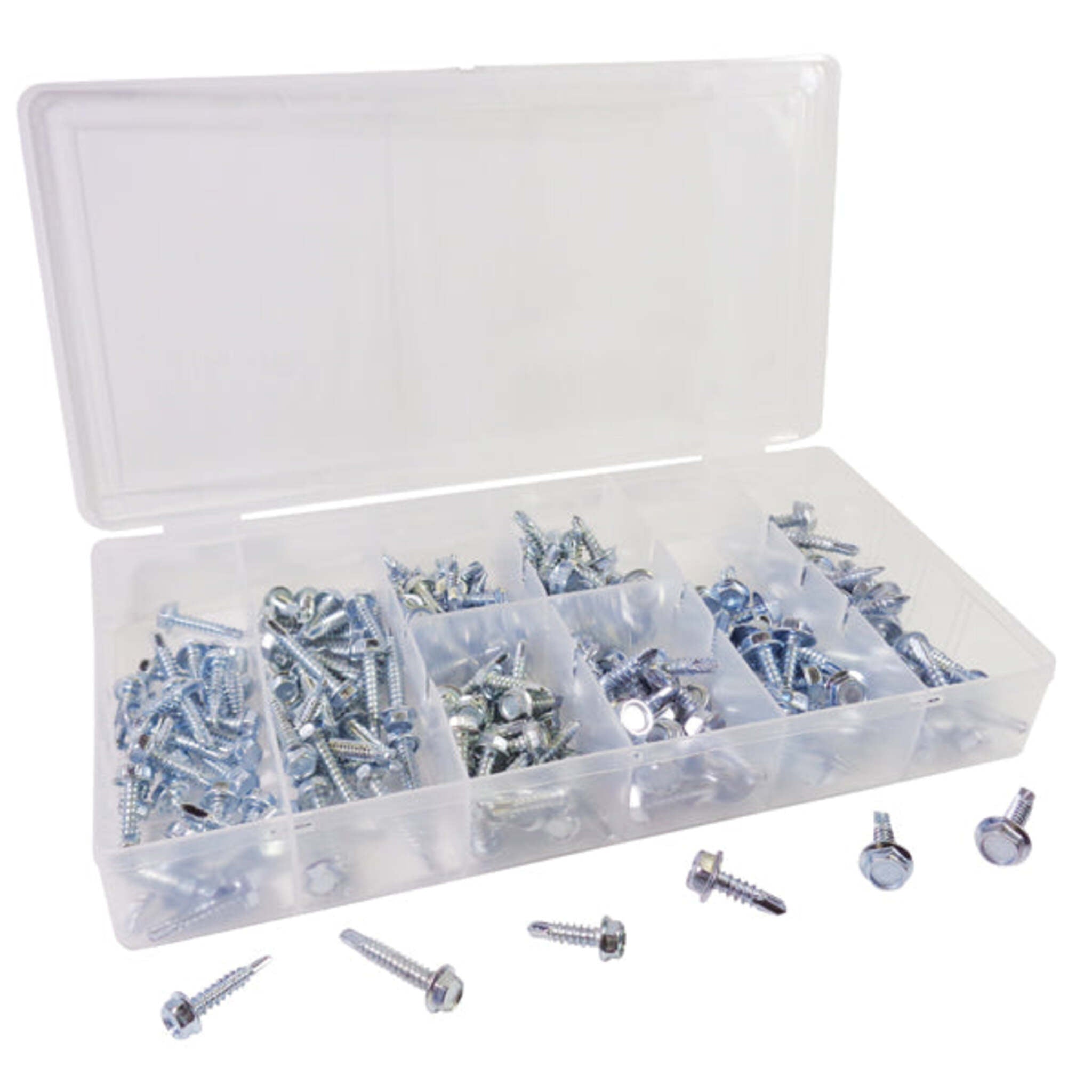 Hex Washer Head Self Drilling Screw Assortment - 200 Piece Maintenance Supplies - Cleanflow