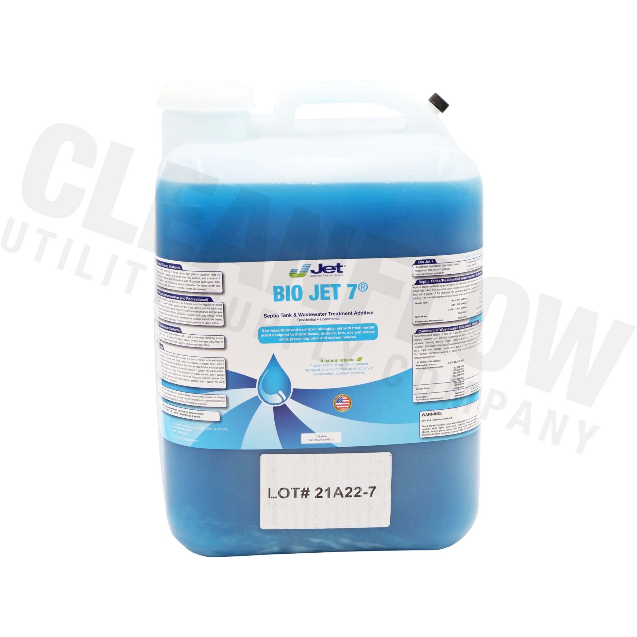 BIO JET 7® Bacterial Wastewater Treatment – 5 Gallon Jug | Digests FOG