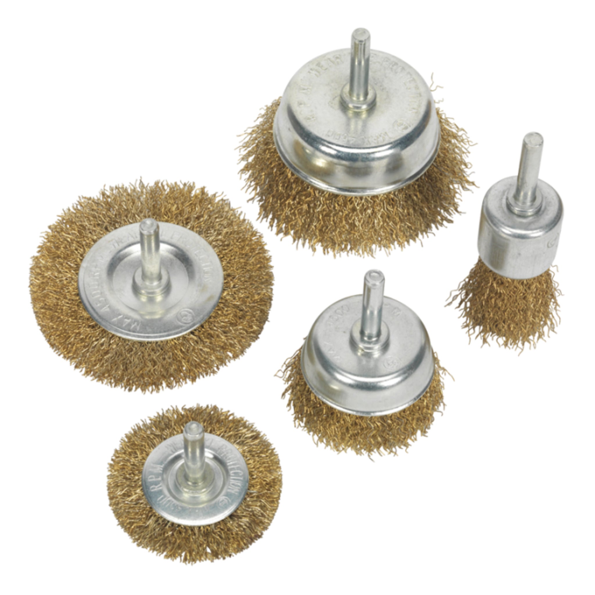 Brass Wire Wheel Brush Set | 1/4" Arbor | 5 Piece Shop Equipment - Cleanflow