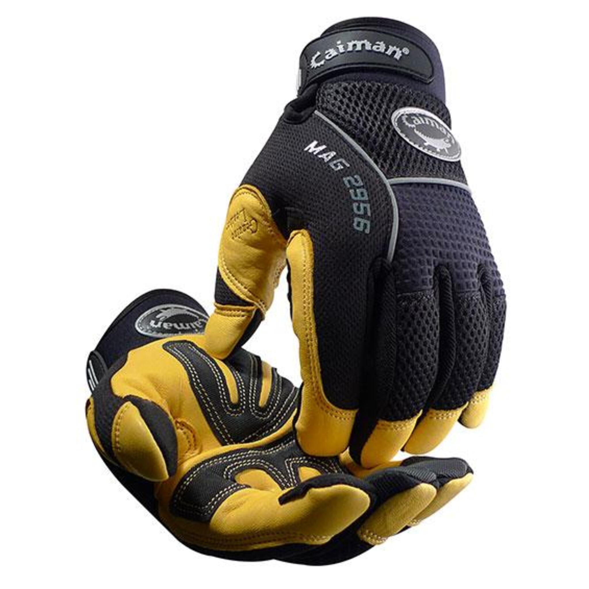 Caiman 2956 Gold Grain Leather Padded Palm Knuckle Protection Mechanics Gloves Work Gloves and Hats - Cleanflow