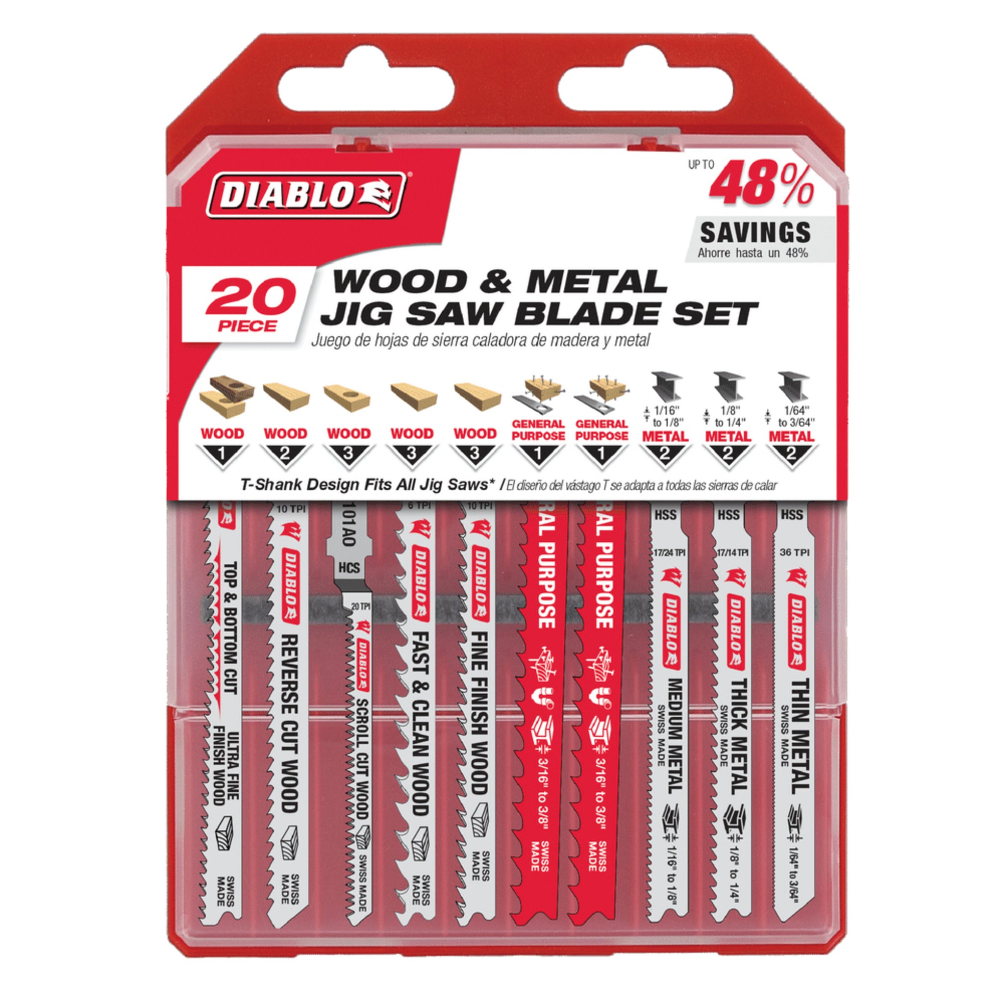 Diablo T-Shank Jig Saw Blades for Wood and Metal - 20 Piece