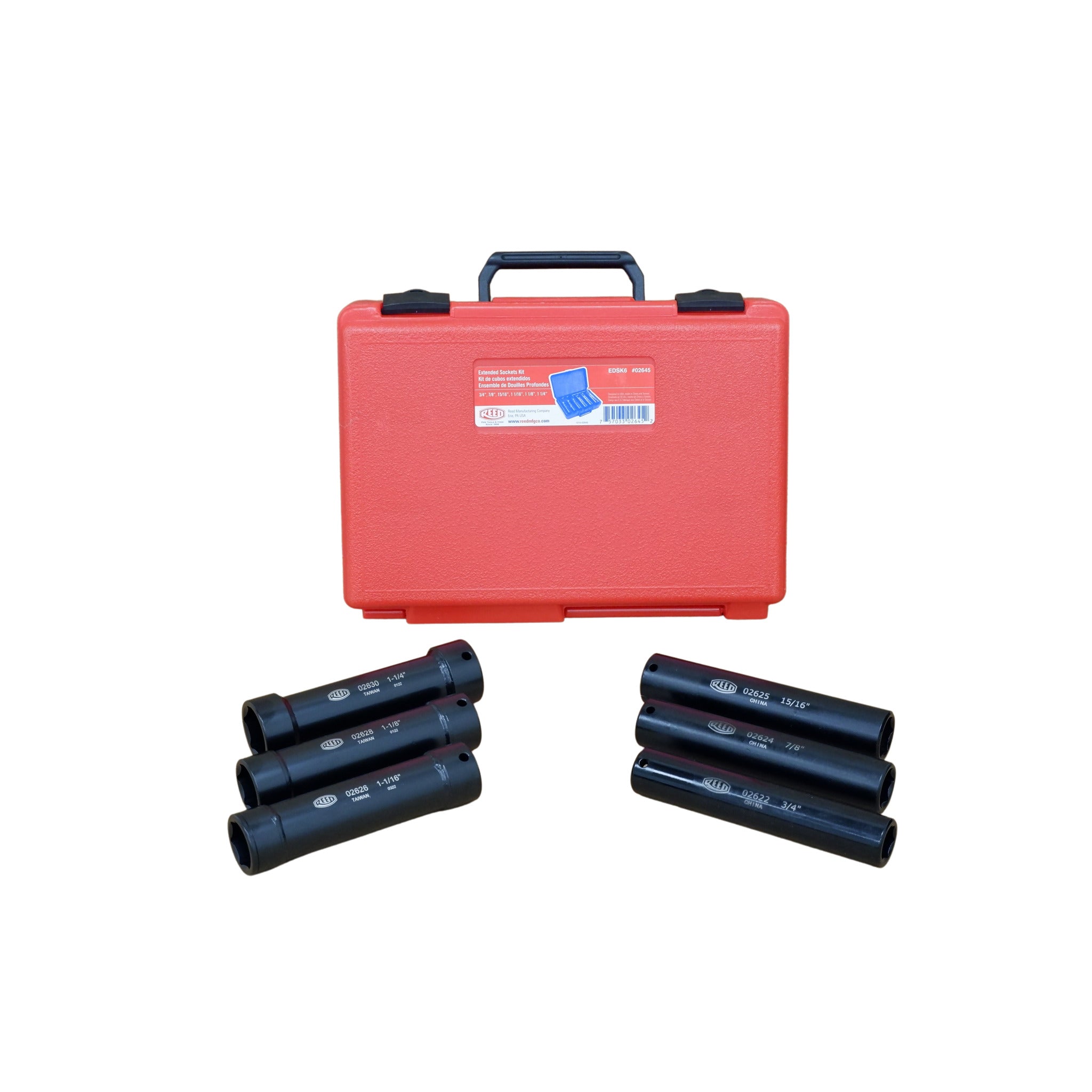 Reed EDKS6 Extended Impact Grade Socket Set | 6" Length, 1/2" Square Drive, Corrosion-Resistant Chromate, For Deep Well Bolts & Tough Jobs | 6-Piece Set