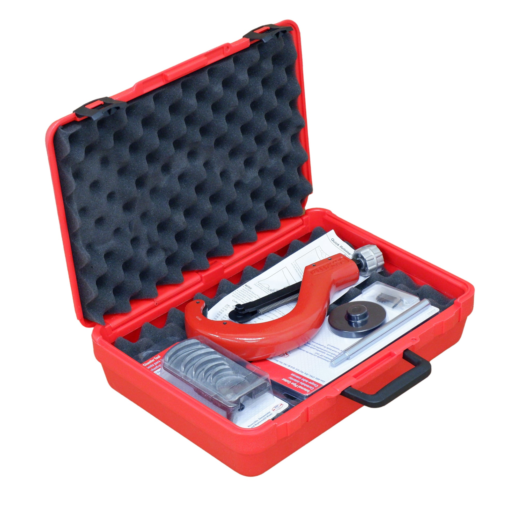 Reed TC4-636SK Plastic Pipe Joint Kit | 3-Piece Set for PVC, CPVC, PP, ABS, PE | Includes Cutter, Deburring Tool & Internal Cutter in Carrying Case