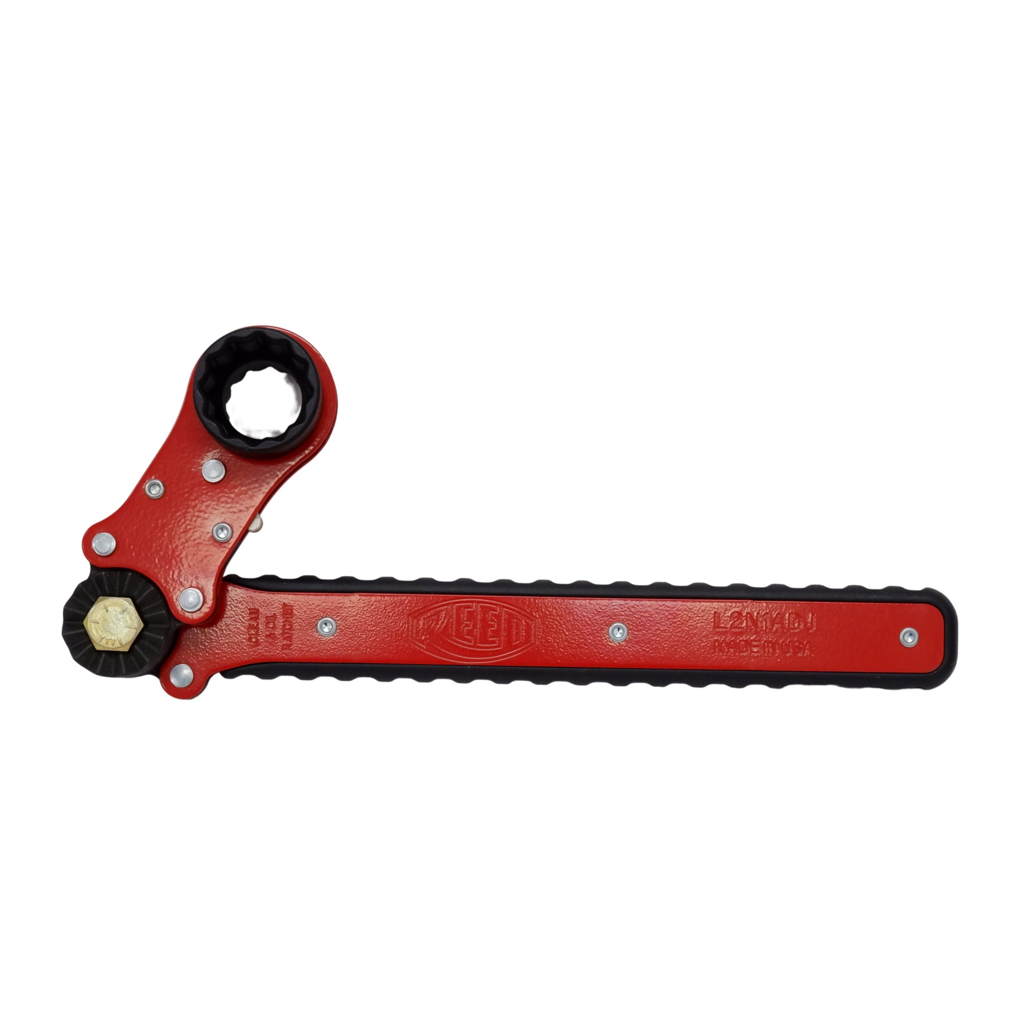 Reed L2N1A Thru-Bolt 2-in-1 Dual Socket Ratchet Wrench, Adjustable Angle, 1-1/4" & 1-1/16" Sockets, 17" Handle, Ideal for Tight Spaces & Pipeline Work