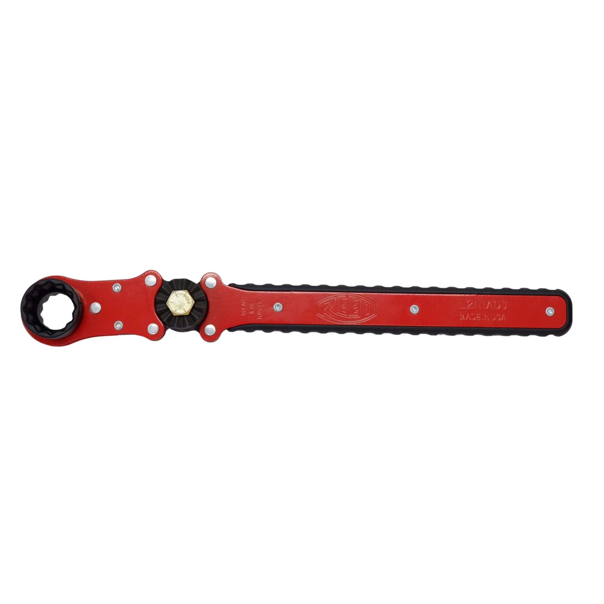 Reed L2N1A Thru-Bolt 2-in-1 Dual Socket Ratchet Wrench, Adjustable Angle, 1-1/4" & 1-1/16" Sockets, 17" Handle, Ideal for Tight Spaces & Pipeline Work