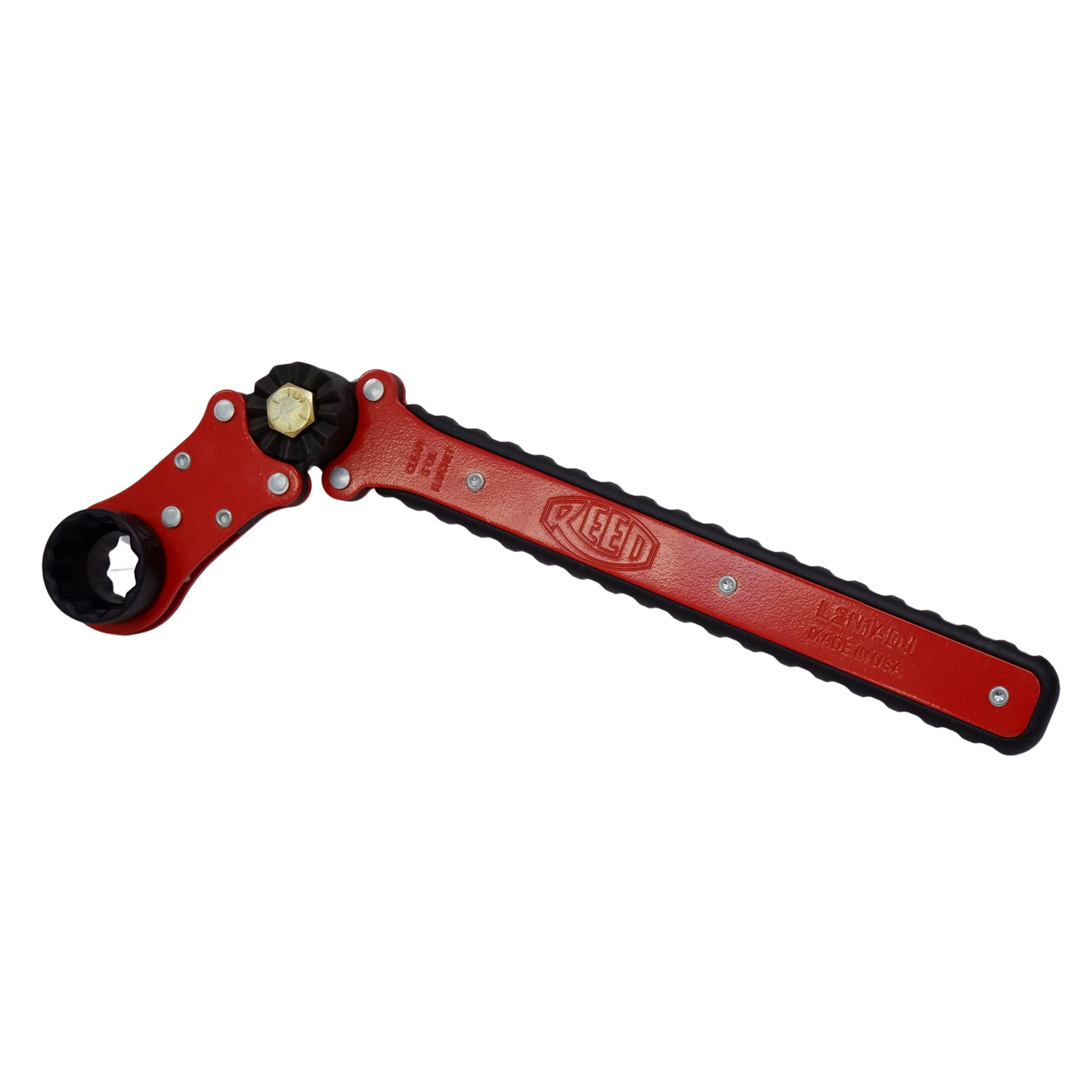 Reed L2N1ADJ Thru-Bolt 2-in-1 Dual Socket Ratchet Wrench, Adjustable Angle, 1-1/4" & 1-1/16" Sockets, 17" Handle, Ideal for Tight Spaces & Pipeline Work