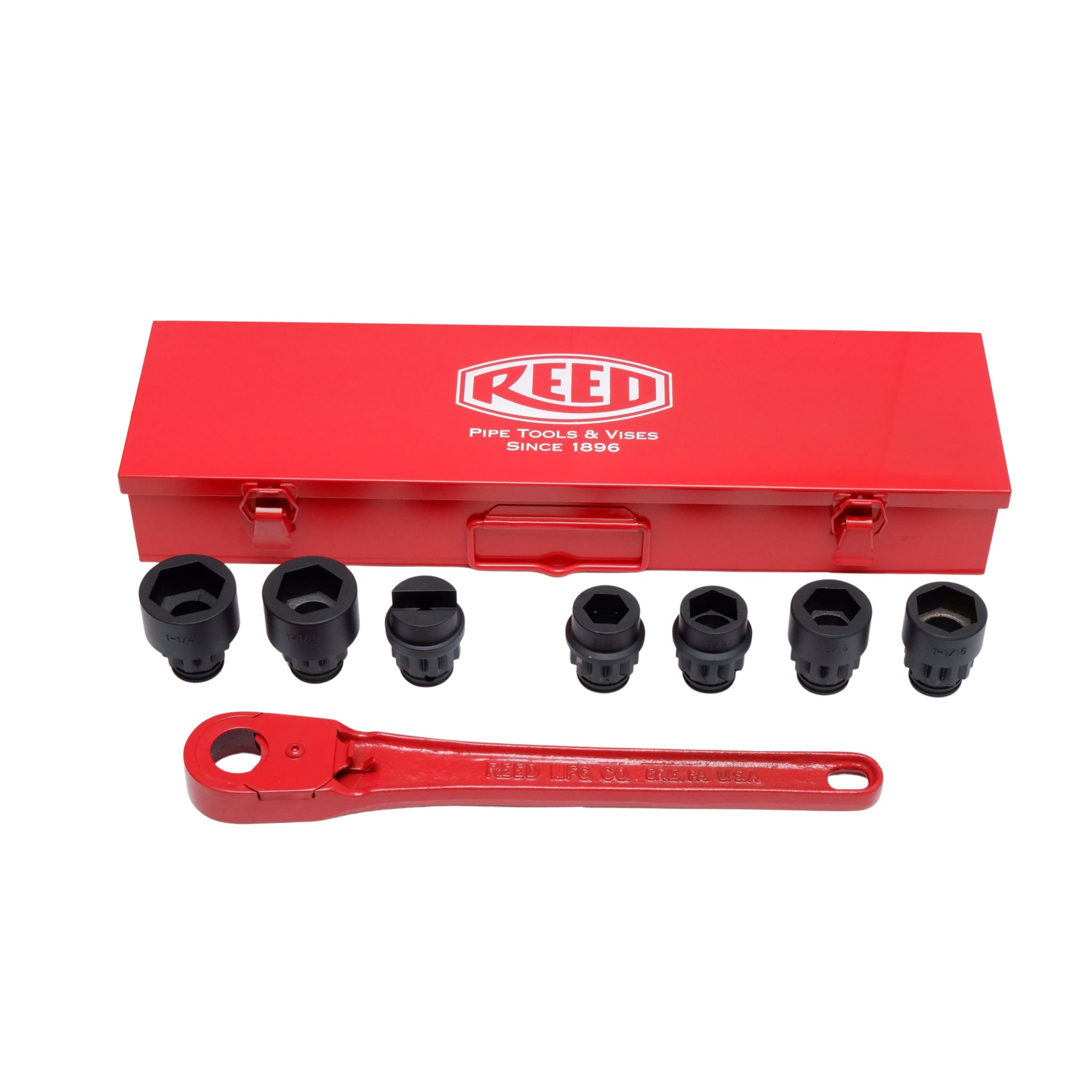 Reed L515 Thru-Bolt Utility Socket Set - 7 Cast Ductile Iron Sockets & Durable Handle, User Friendly | 3/4", 7/8", 15/16", 1", 1-1/16", 1-1/8", 1-1/4"