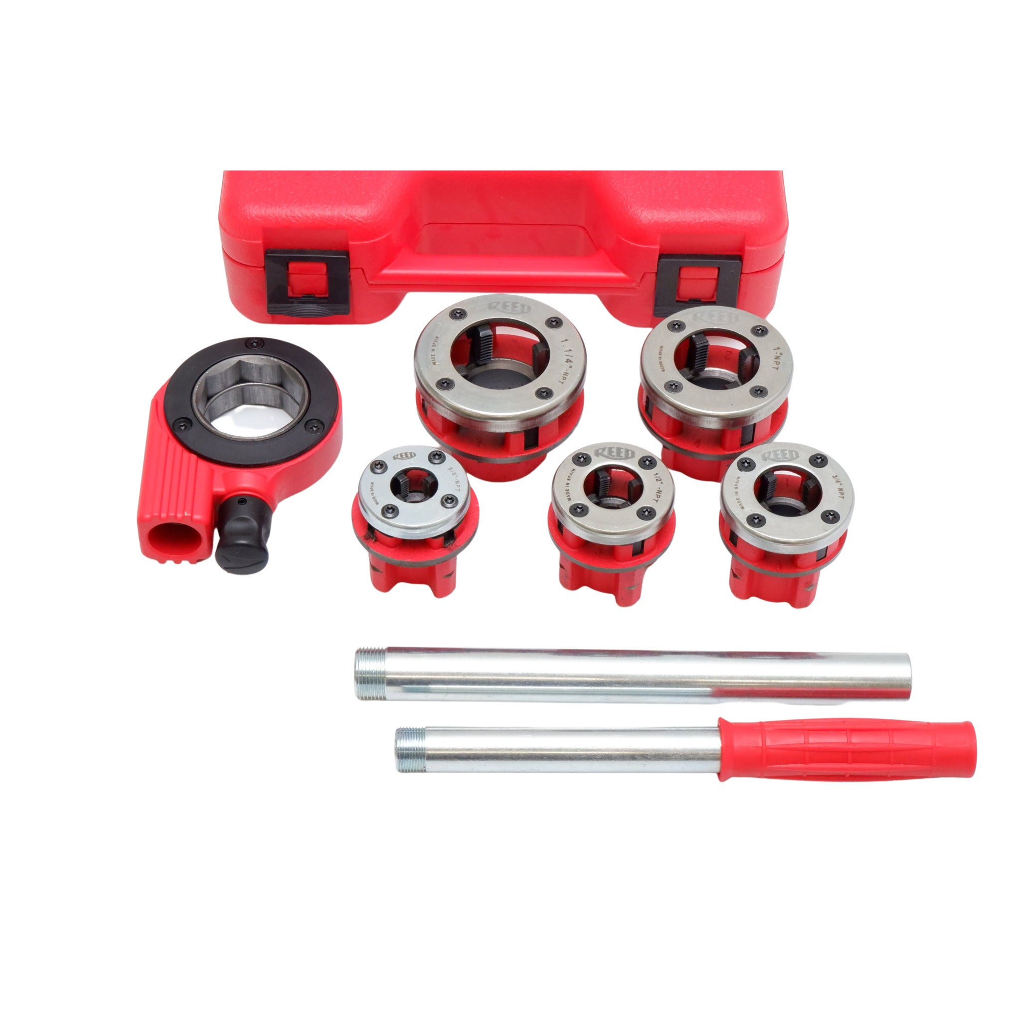 Reed DH82-3 Enclosed Ratchet Threader Set 3/8" to 1-1/4" | 5 Sizes, High-Precision Alloy Steel Dies, Lightweight, Ideal for Plumbing & Pipefitting