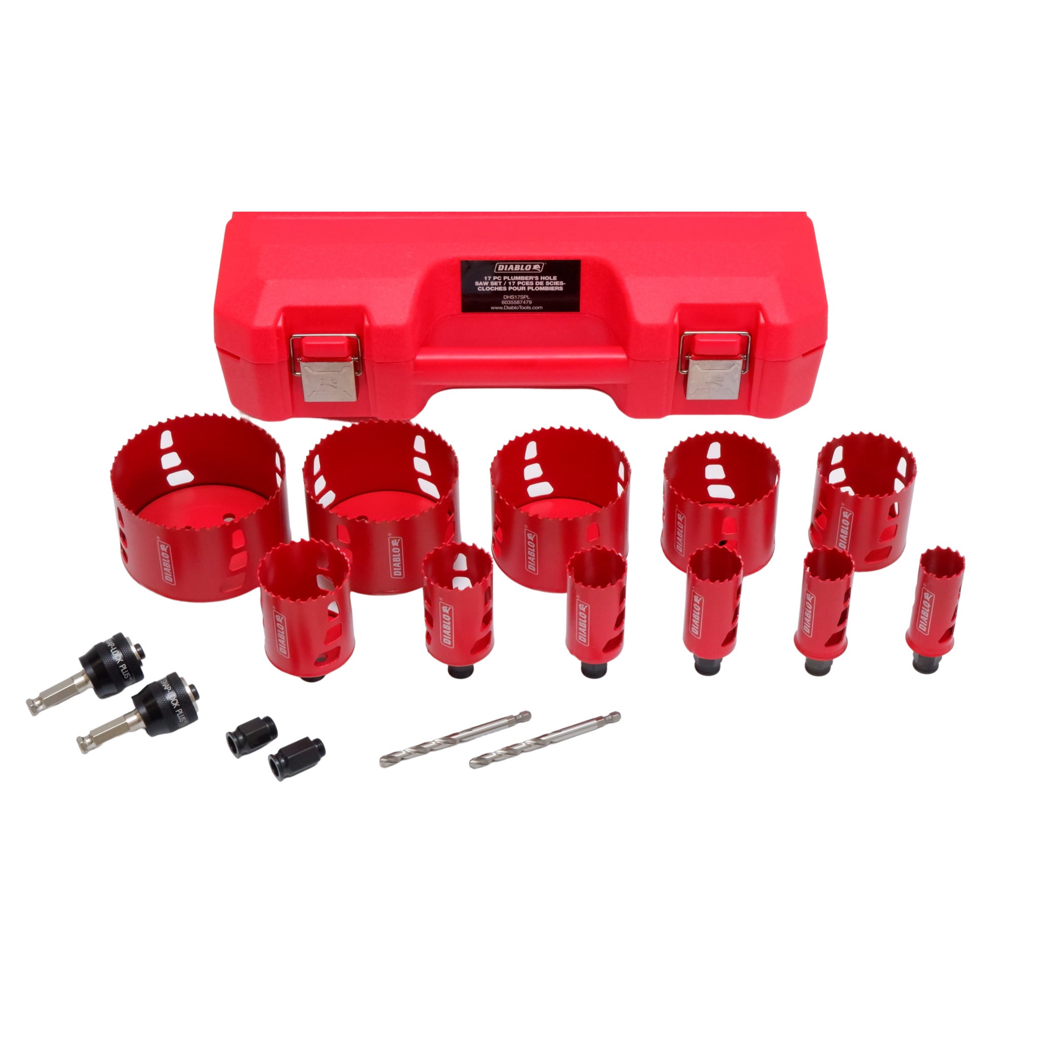 Diablo DHS17SPL 17-Piece Plumber's Bi-Metal Hole Saw Set - Advanced SnapLock Plus Mandrel System, Deep 60mm Cuts, Versatile Sizes 5/8” to 6