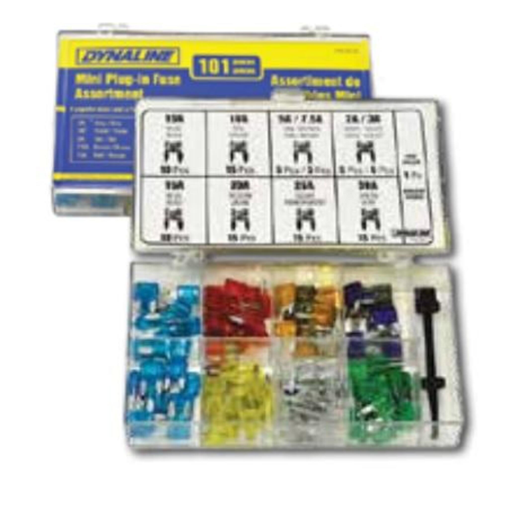 Dynaline Mini Plug-In Fuse Assortment - 101 Piece Automotive Tools - Cleanflow