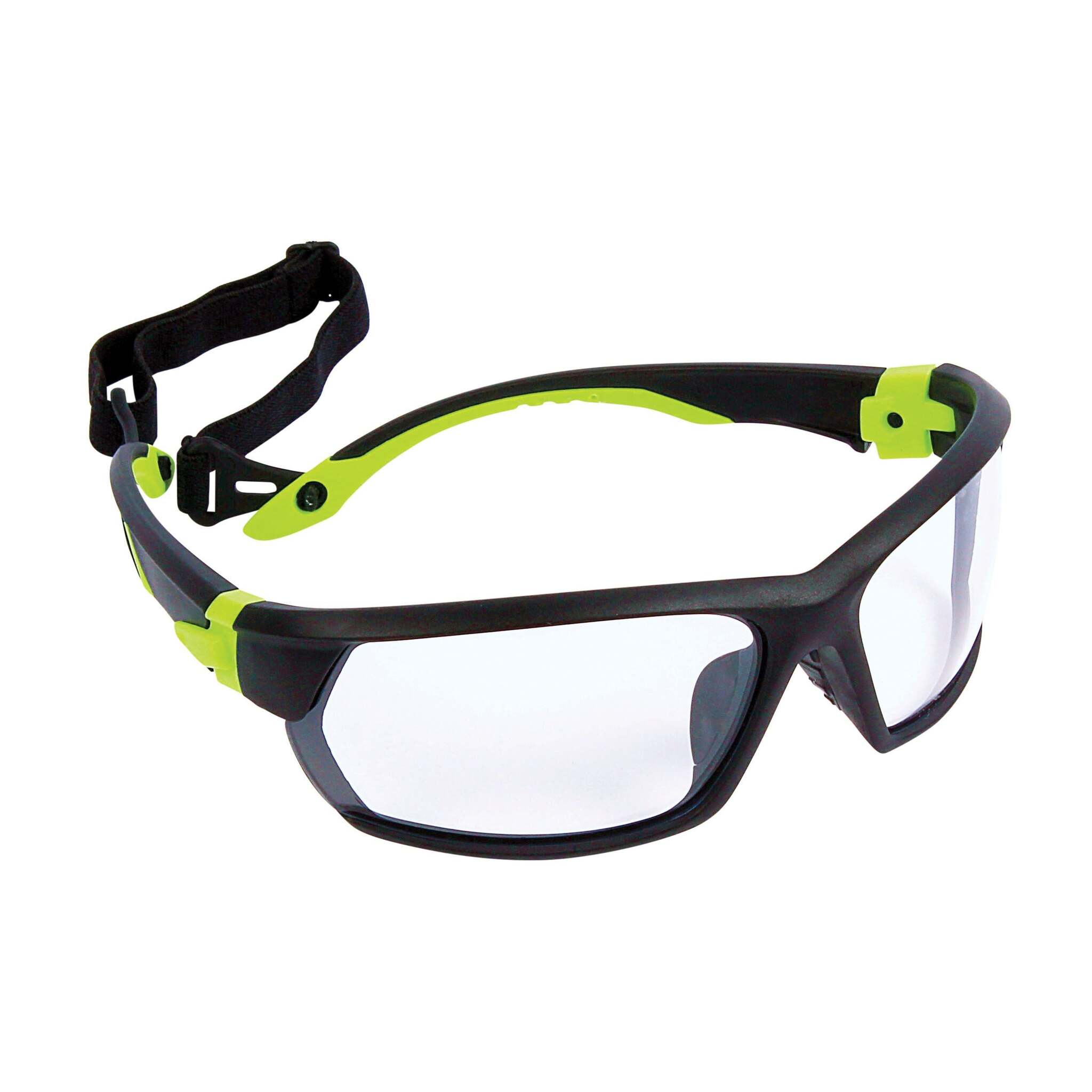 Dynamic Racer Soft Nose-Piece System Safety Glasses w/ Removable Retaining Strap | Green & Black Frame | Clear Lens Personal Protective Equipment - Cleanflow