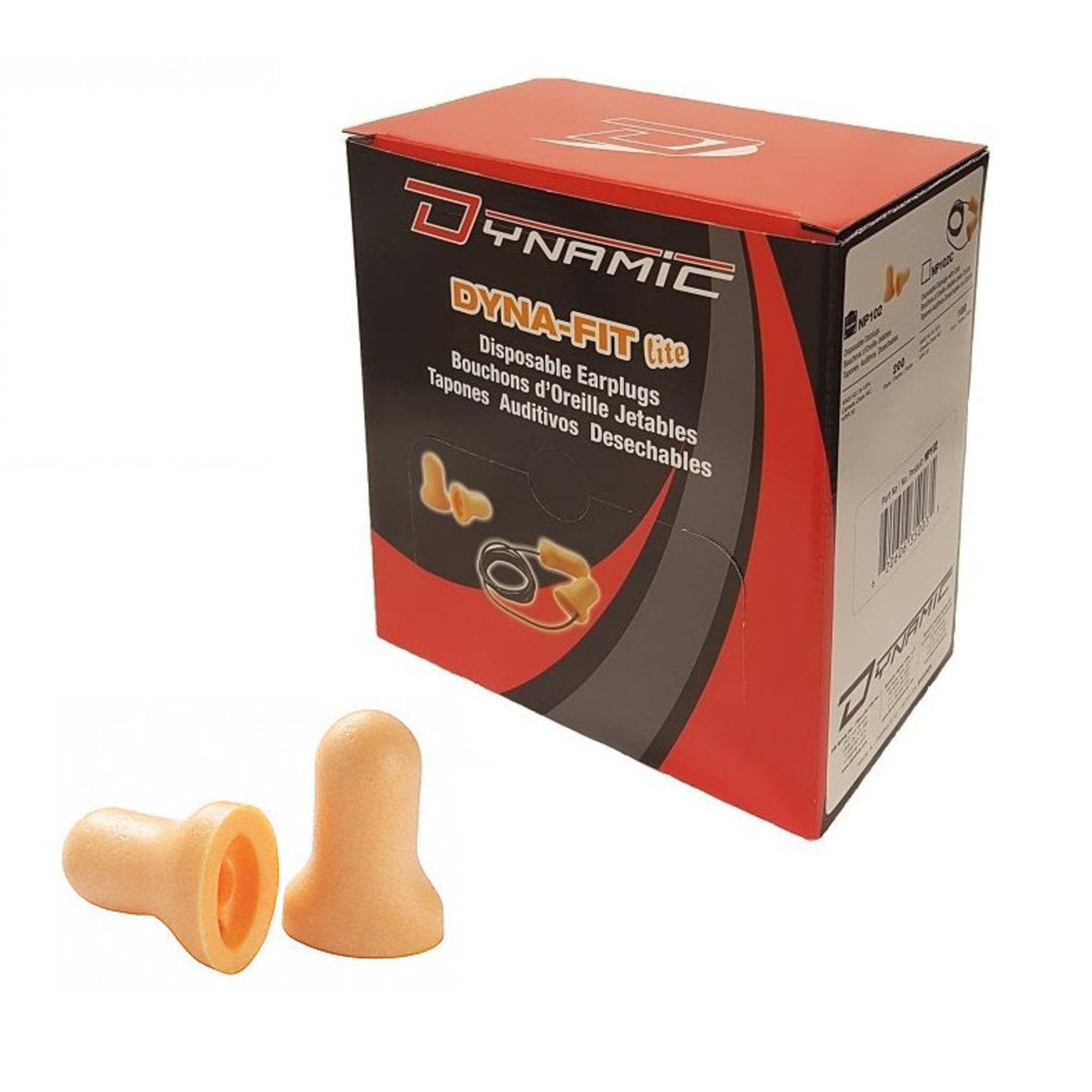 Dynamic Dyna-Fit™ LITE Disposable Earplugs - NRR 30 dB - Box of 200 Pairs