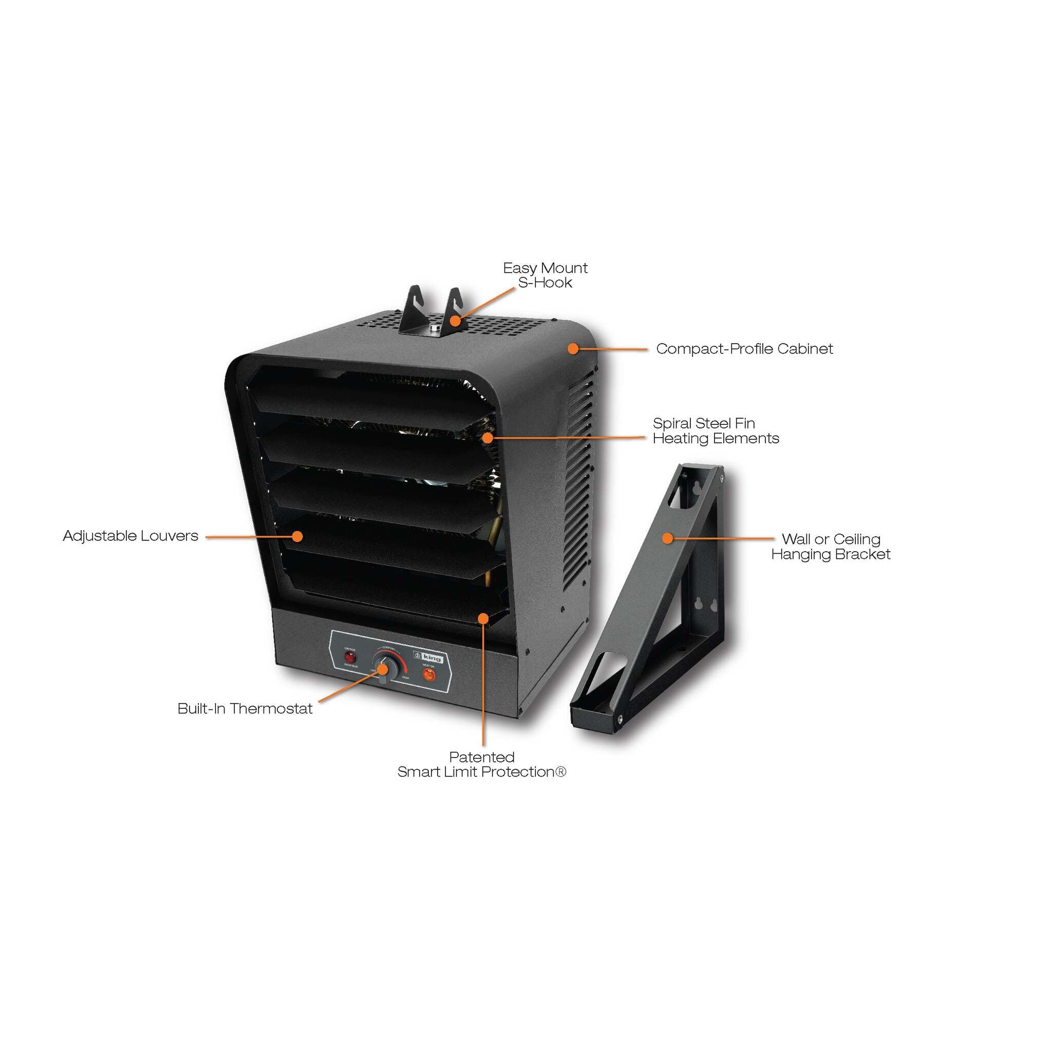 King GH Compact Heavy Duty Unit Heater 240V 5,000–10,000W Built- - Main Image