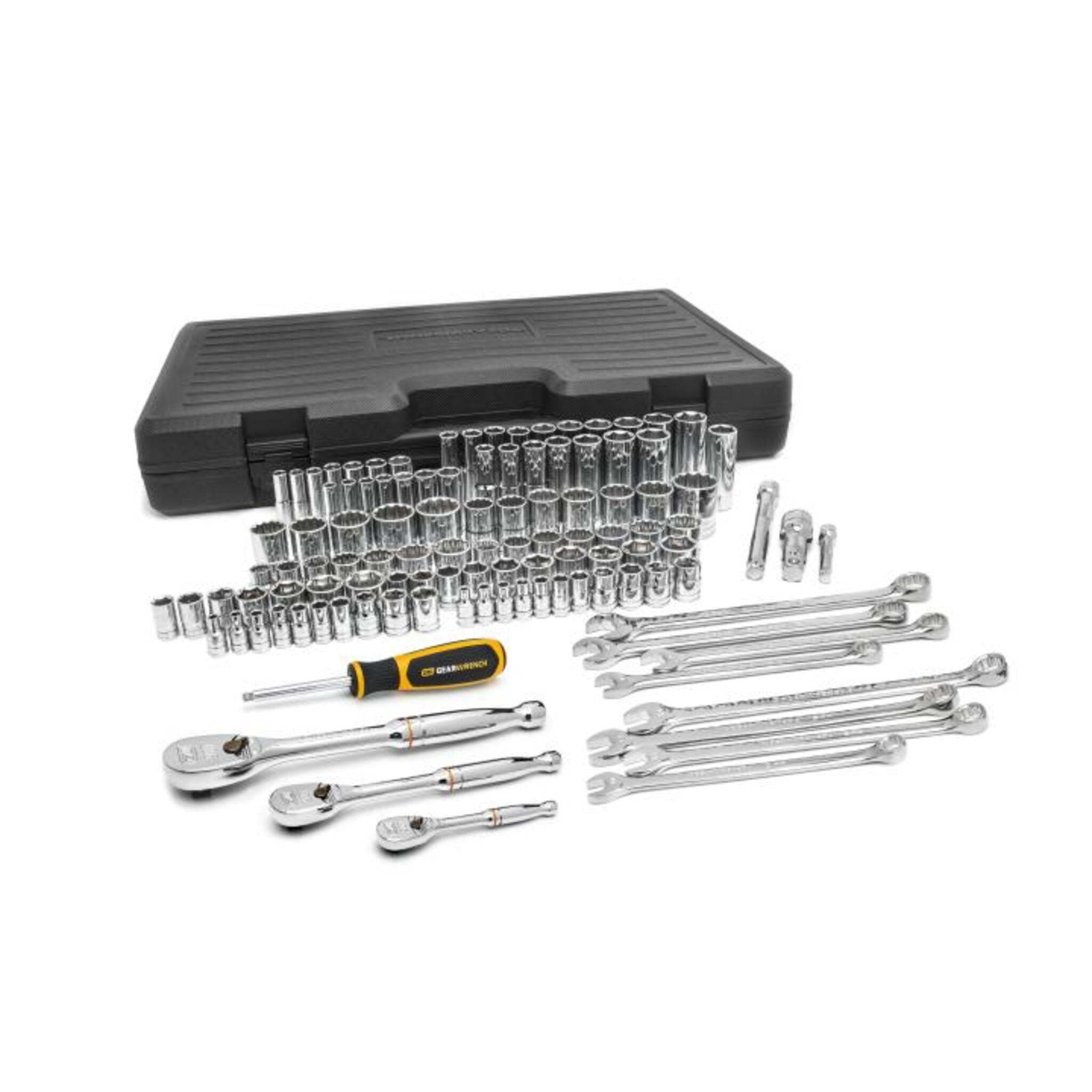 GEARWRENCH 1/4", 3/8" and 1/2" Drive 6 and 12 Point SAE/Metric Mechanics Tool Set - 110 Piece