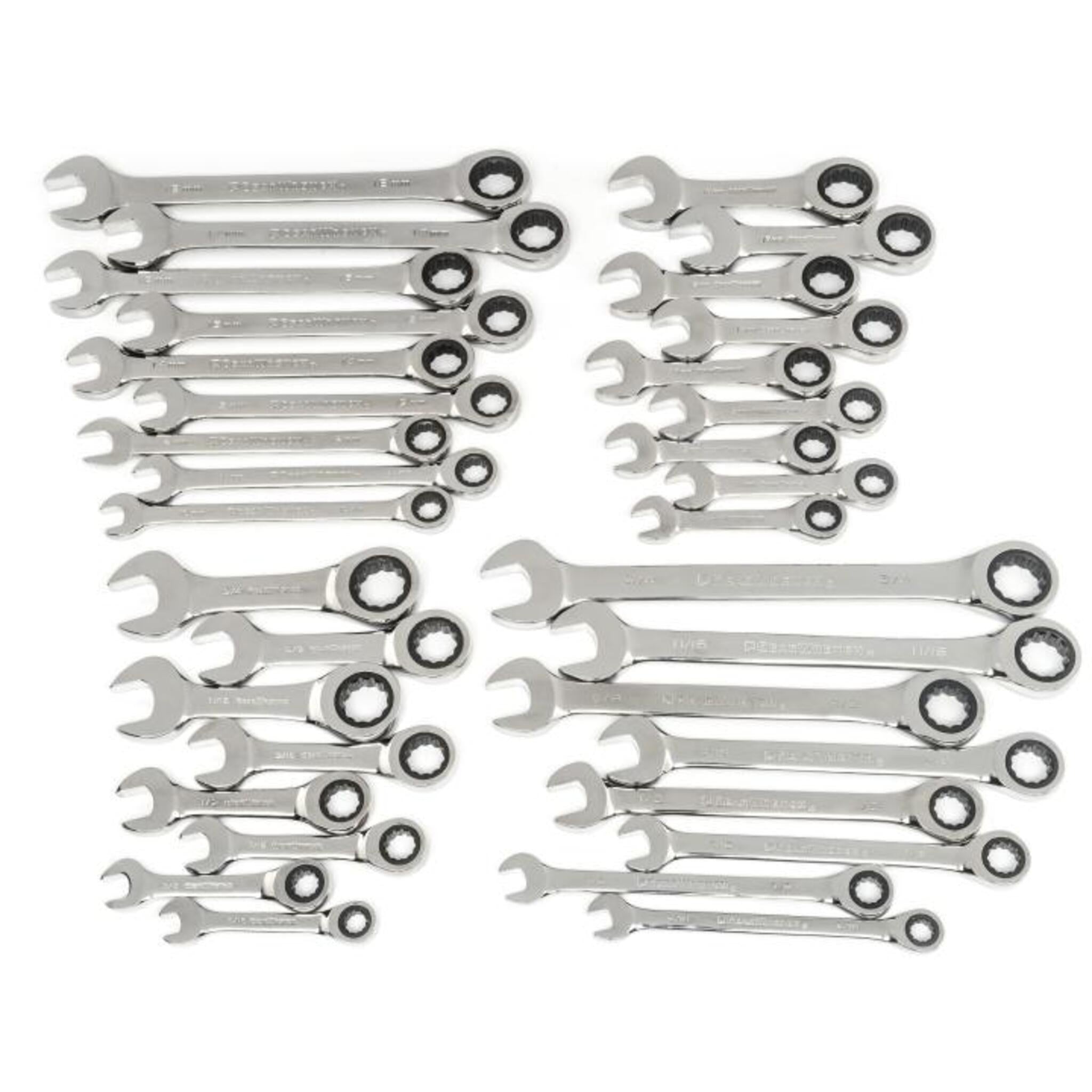 GEARWRENCH 72-Tooth SAE/Metric 12-Point Standard/Stubby Ratcheting Combination Wrench Set - 34 Piece