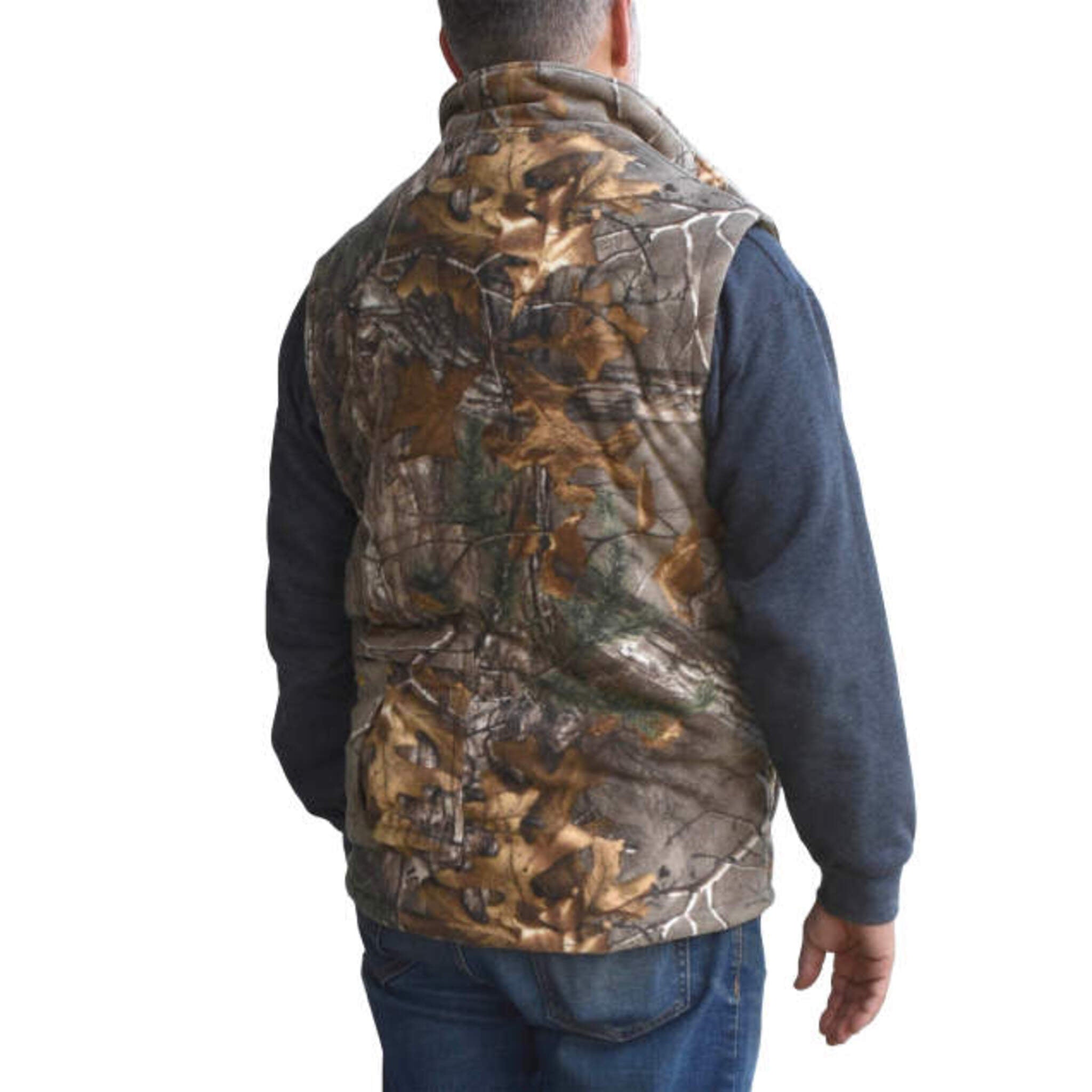 DEWALT® Realtree Xtra® Men's Camouflage Fleece Heated Vest with Battery – Lightweight, 3 Heat Settings, USB Charging, Wind Resistant | Sizes S-3XL