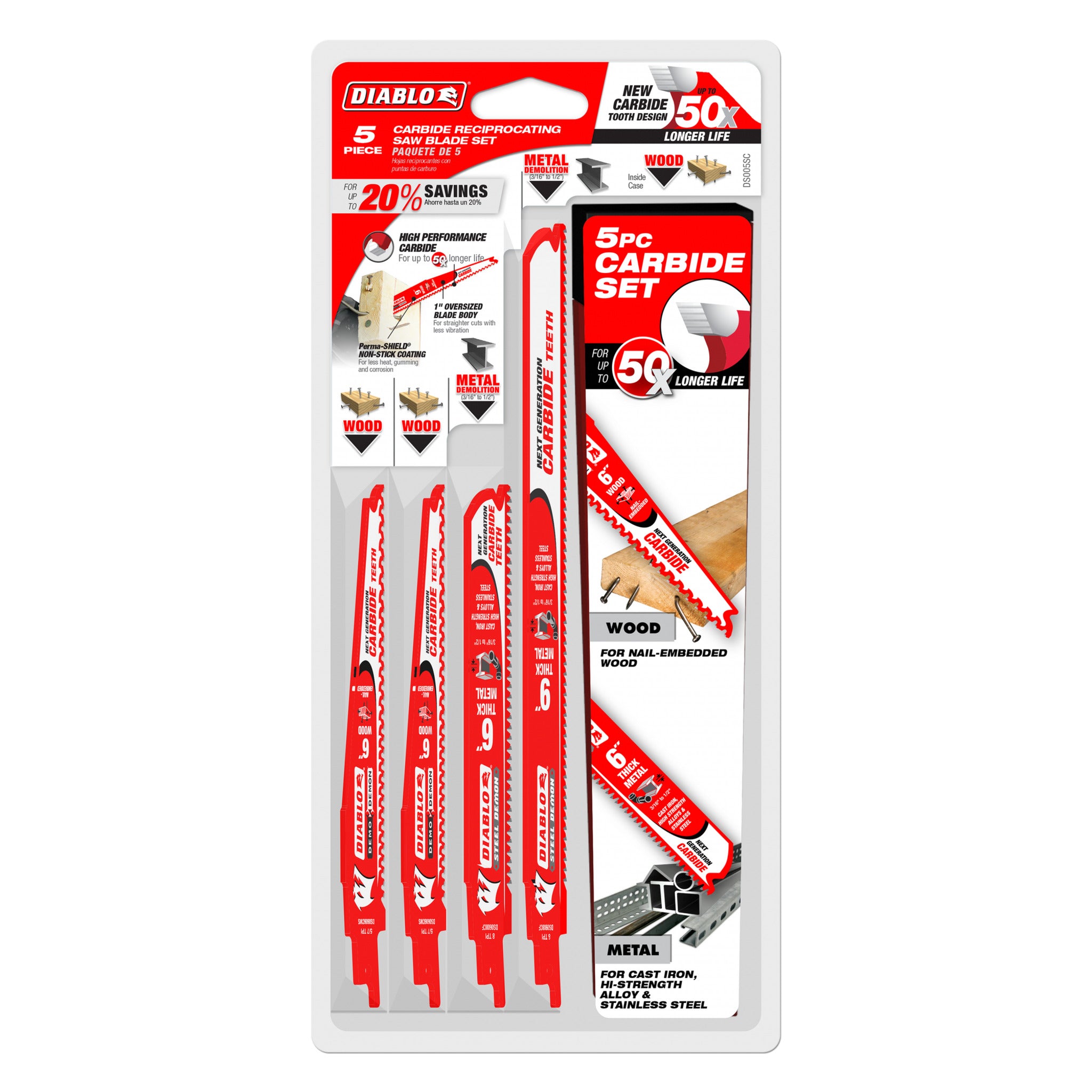 Diablo Carbide Reciprocating Saw Blade Set - 5 Piece