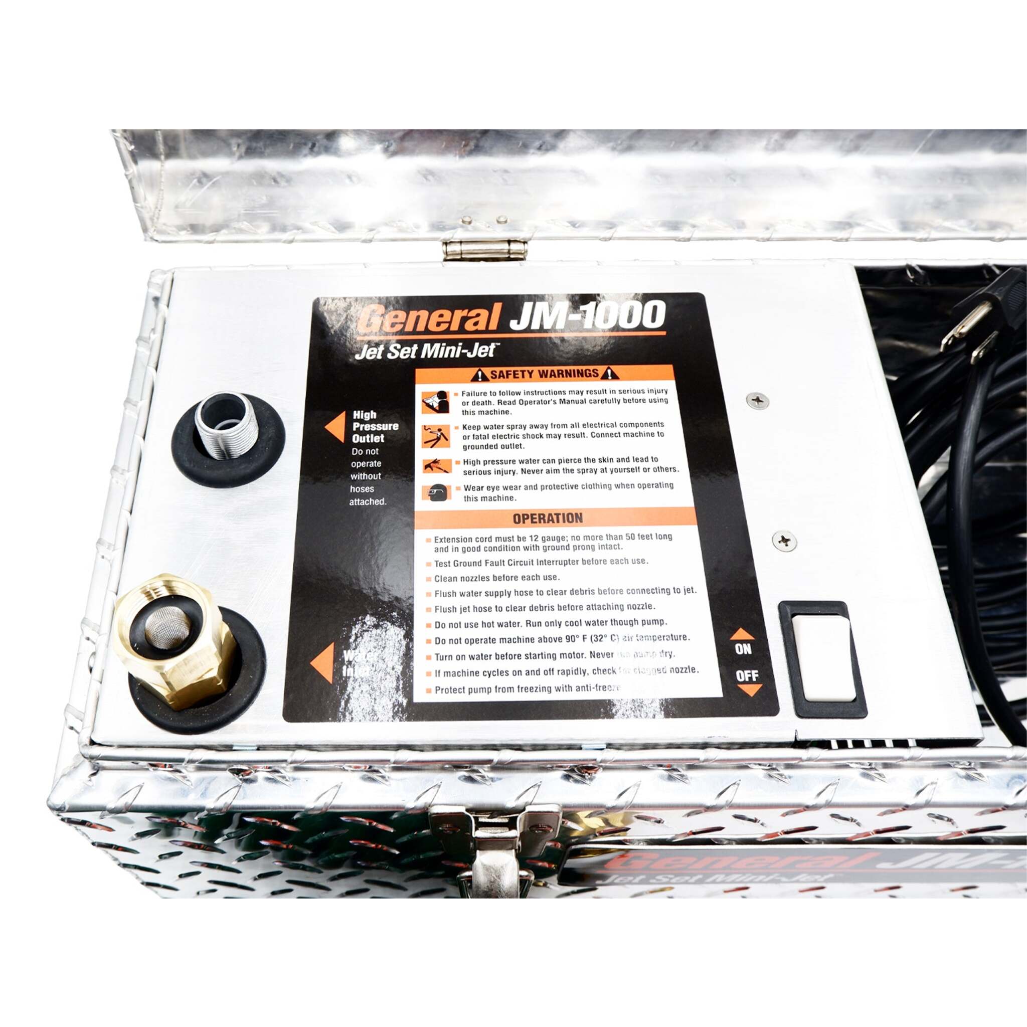 General JM-1000 Portable Drain Jetting Machine / Jetter for Indoor Sink, Floor, and Shower Drains – 1500 PSI, 1.4 GPM, Vibra-Pulse, 1-1/2"–3" Lines