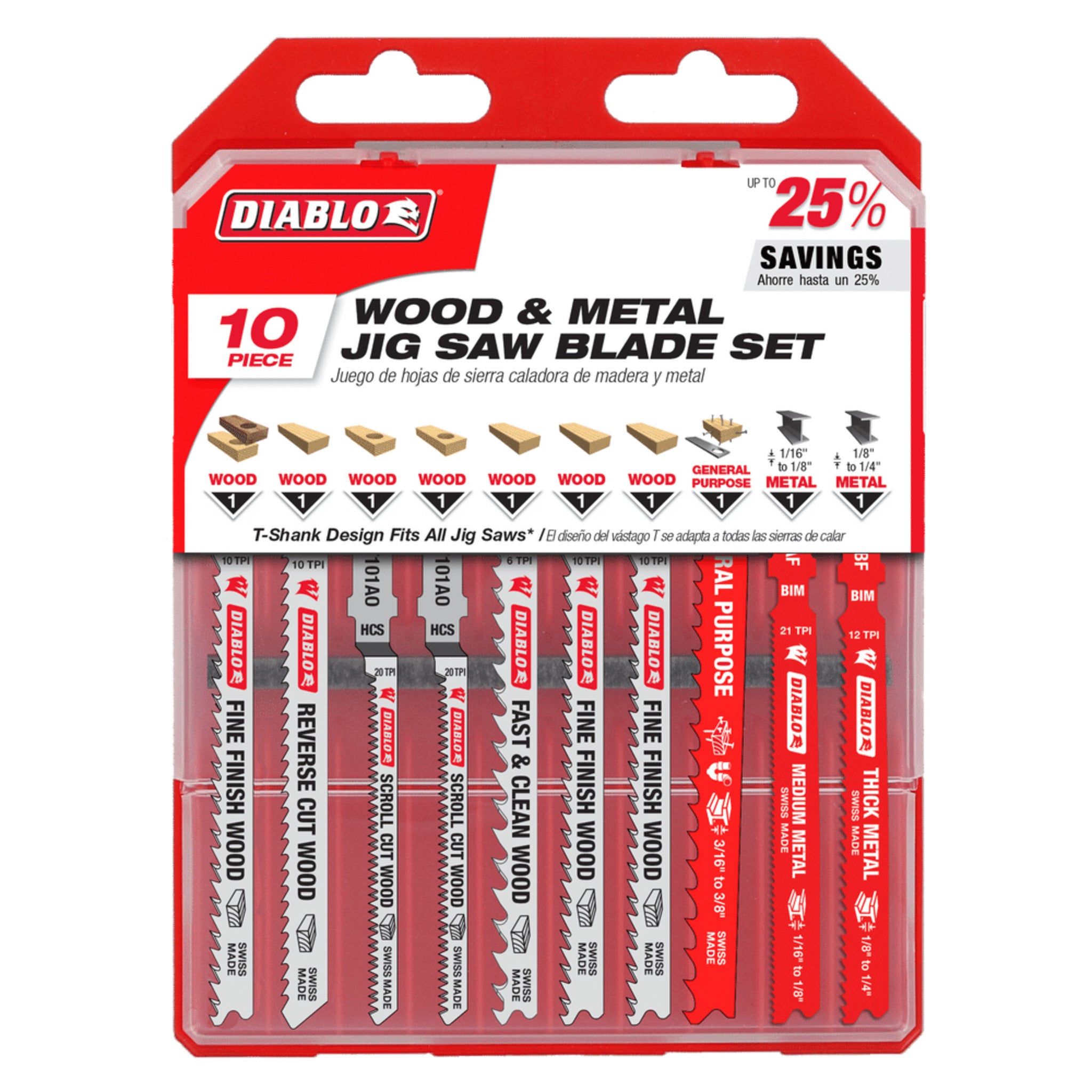 Diablo T-Shank Jig Saw Blades for Wood and Metal - 10 Piece