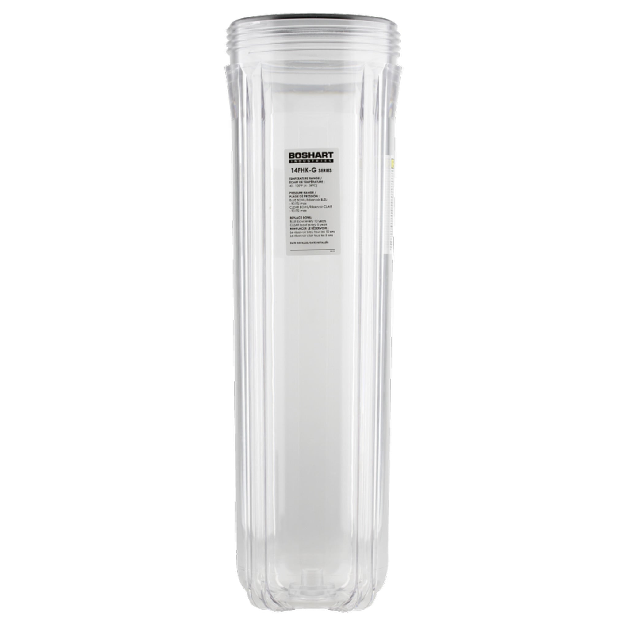 Clear Giant 4.5" OD Water Filter Housing Bowls, 20" Length, Durable Polycarbonate, Easy Monitoring, Versatile for Residential, Commercial, Industrial