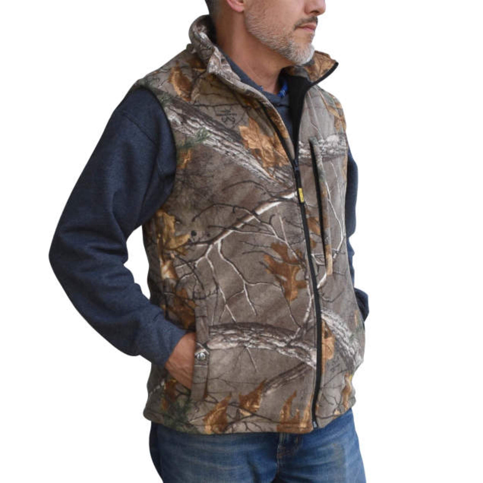 DEWALT® Realtree Xtra® Men's Camouflage Fleece Heated Vest with Battery – Lightweight, 3 Heat Settings, USB Charging, Wind Resistant | Sizes S-3XL