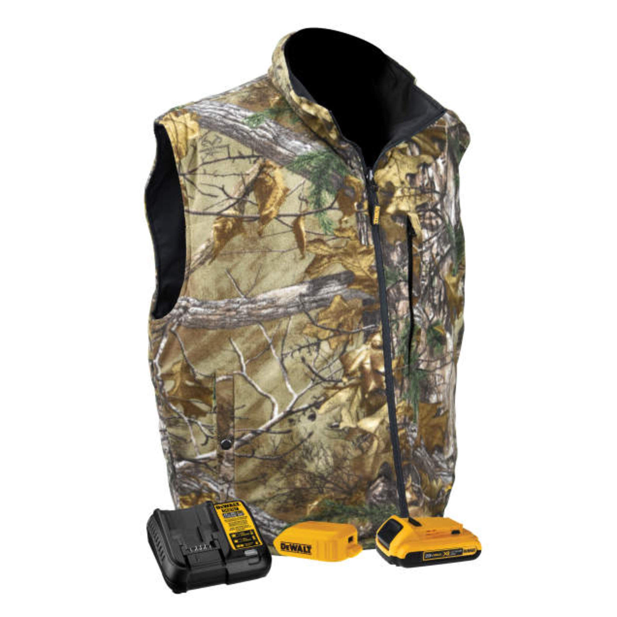 DEWALT® Realtree Xtra® Men's Camouflage Fleece Heated Vest with Battery – Lightweight, 3 Heat Settings, USB Charging, Wind Resistant | Sizes S-3XL