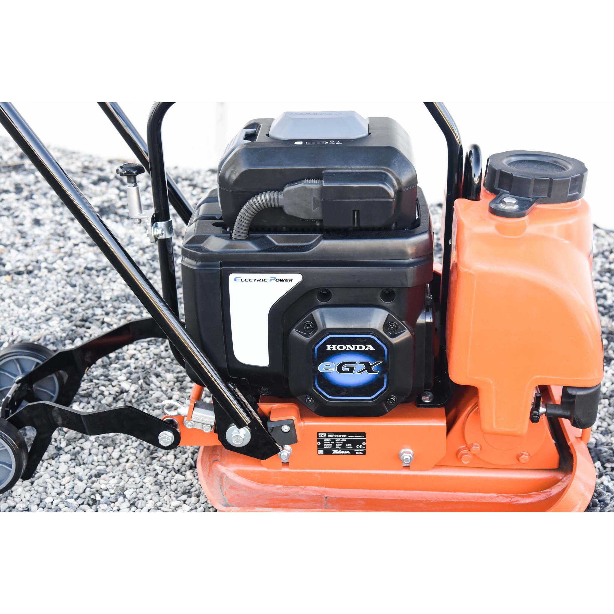 Multiquip MVCe64VBW 13.8-in Electric Plate Compactor with Water Tank and Honda eGX EarthSmart Battery Motor | Eco-Friendly and Efficient