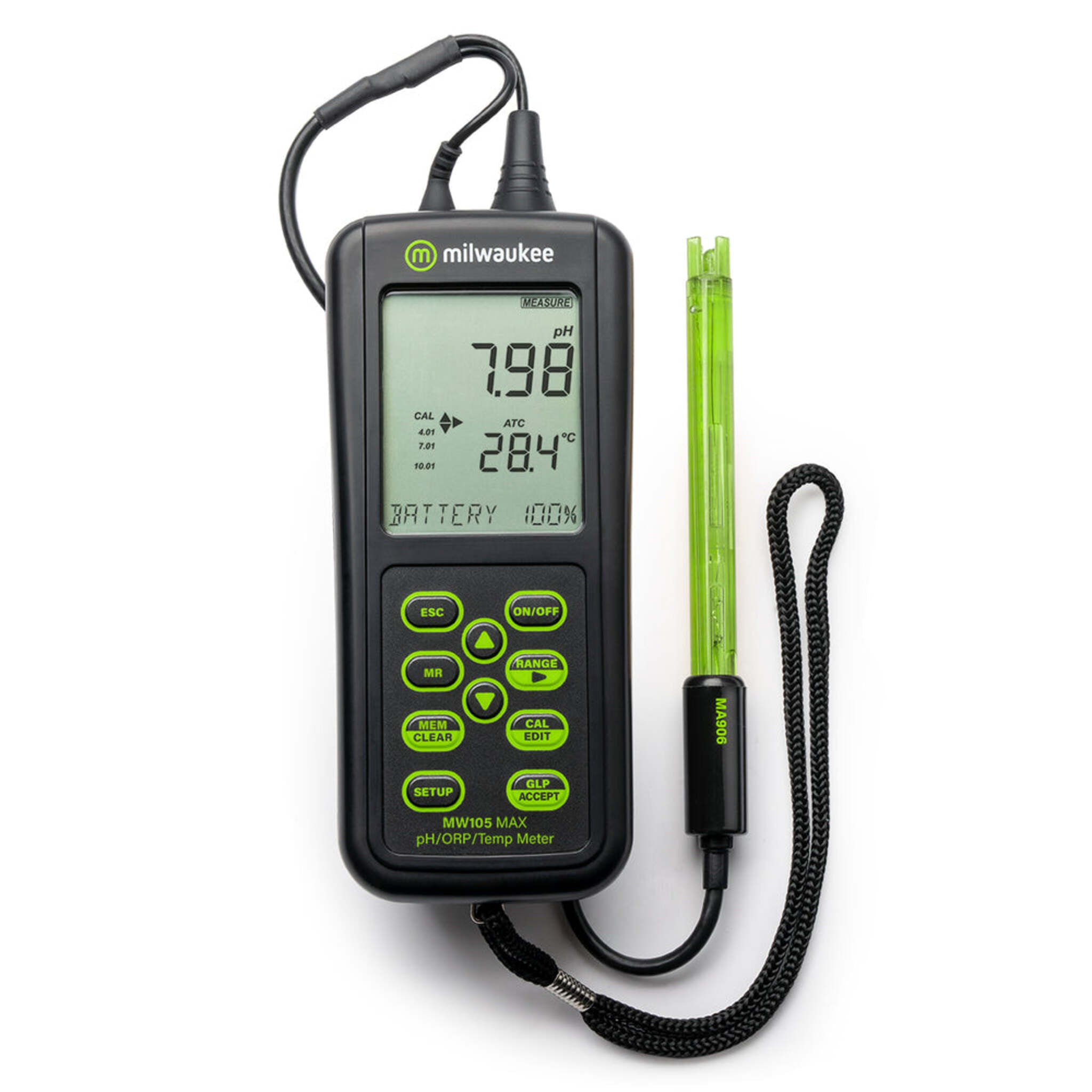 Milwaukee MW105 MAX Waterproof pH/ORP/Temp Portable Meter - 3-in-1, High Accuracy, IP67 Rating, Auto Temp Compensation, Long Battery Life