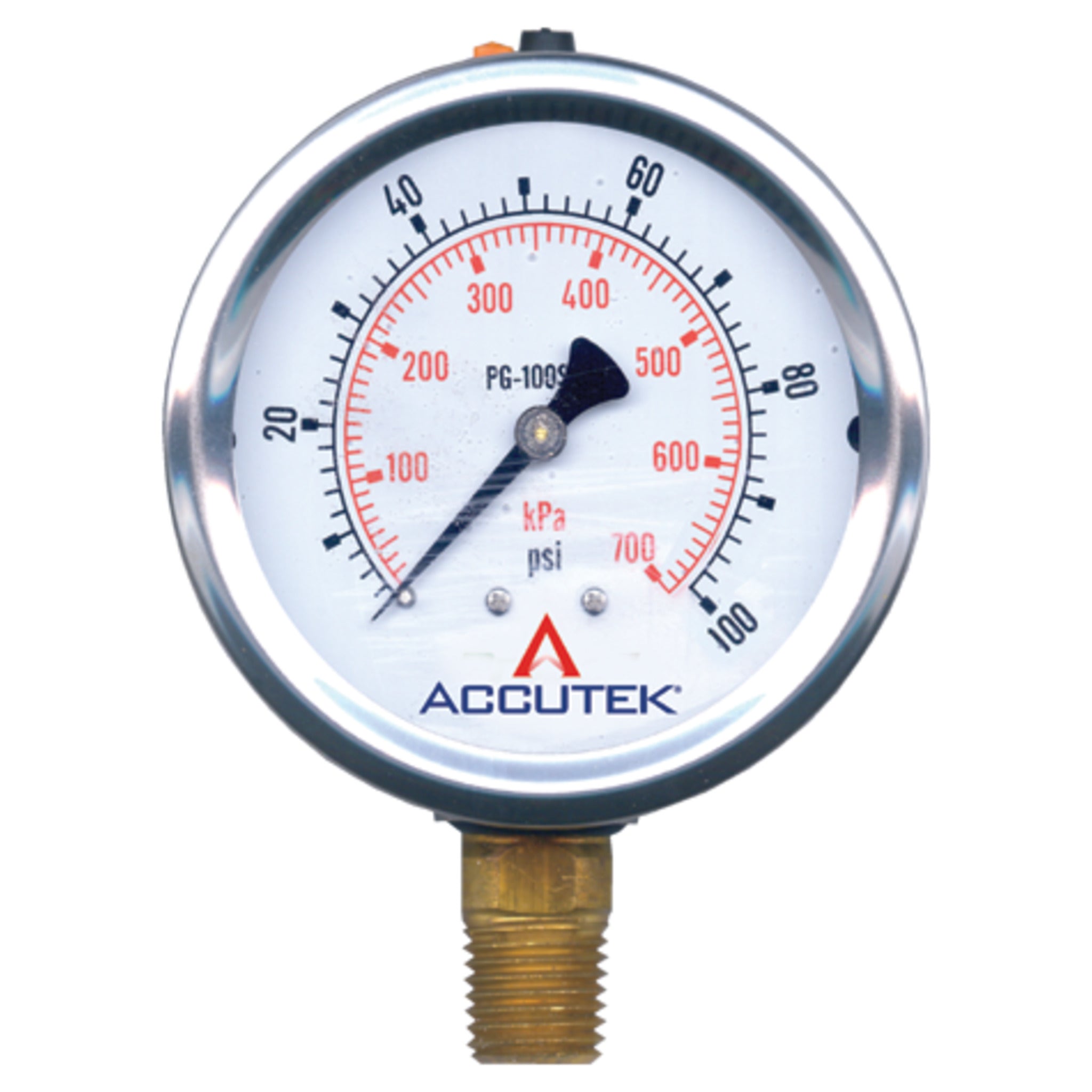 Accutek Low Temp 2.5" Dial Liquid Filled Pressure Gauge, 1/4" MPT Bottom Mount, -76°F to 392°F Range, 304 Stainless Steel, ASME B40.100 Compliant