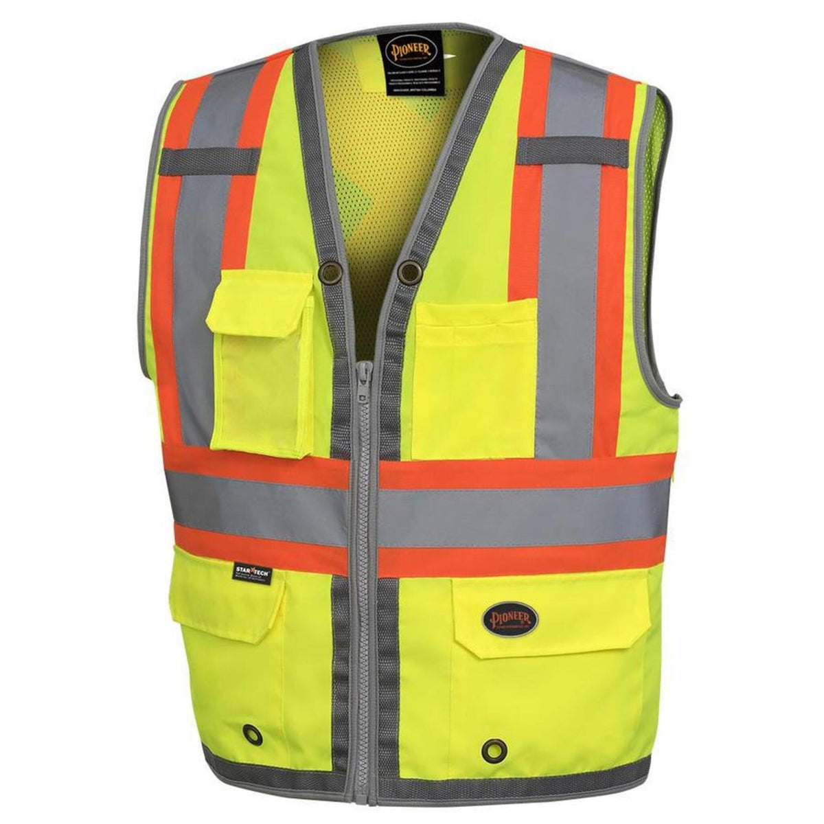 Pioneer Men's Hi Vis Safety Surveyor Vest | CSA/ANSI Certified, Poly Mesh Back, 12 Pockets, Durable Oxford Front, Breathable Workwear | Sizes S-4XL - Items