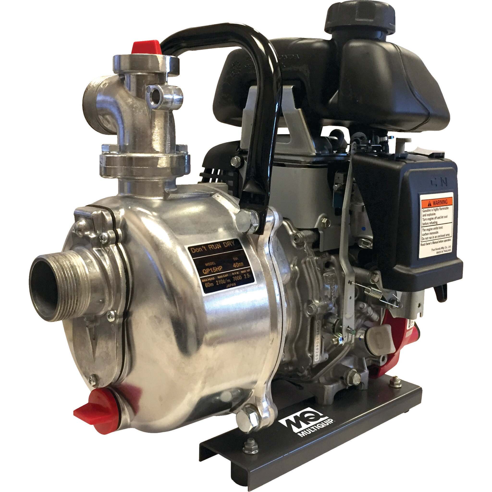 Multiquip QP15HP 1.5-Inch High Pressure Dewatering Pump with Honda Gas Engine | 56 GPM, 86 PSI, 197 Ft Head, Lightweight and Portable Design