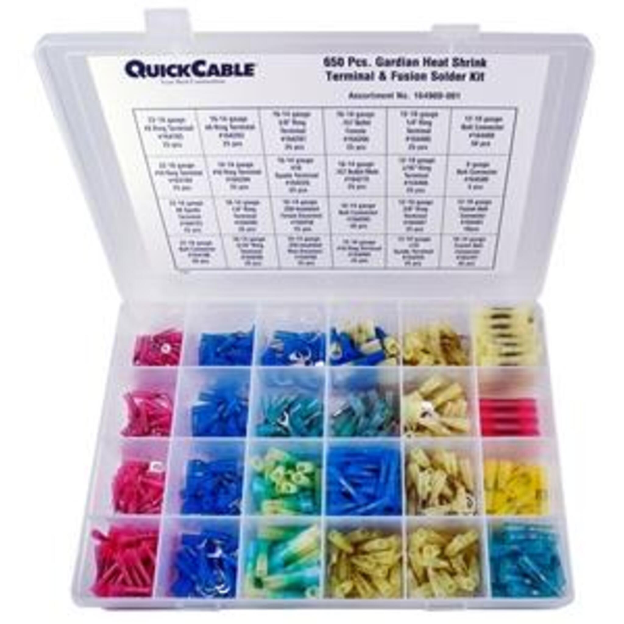 Quick Cable Solderless Heat Shrink Terminal Kit - 650 Piece Maintenance Supplies - Cleanflow