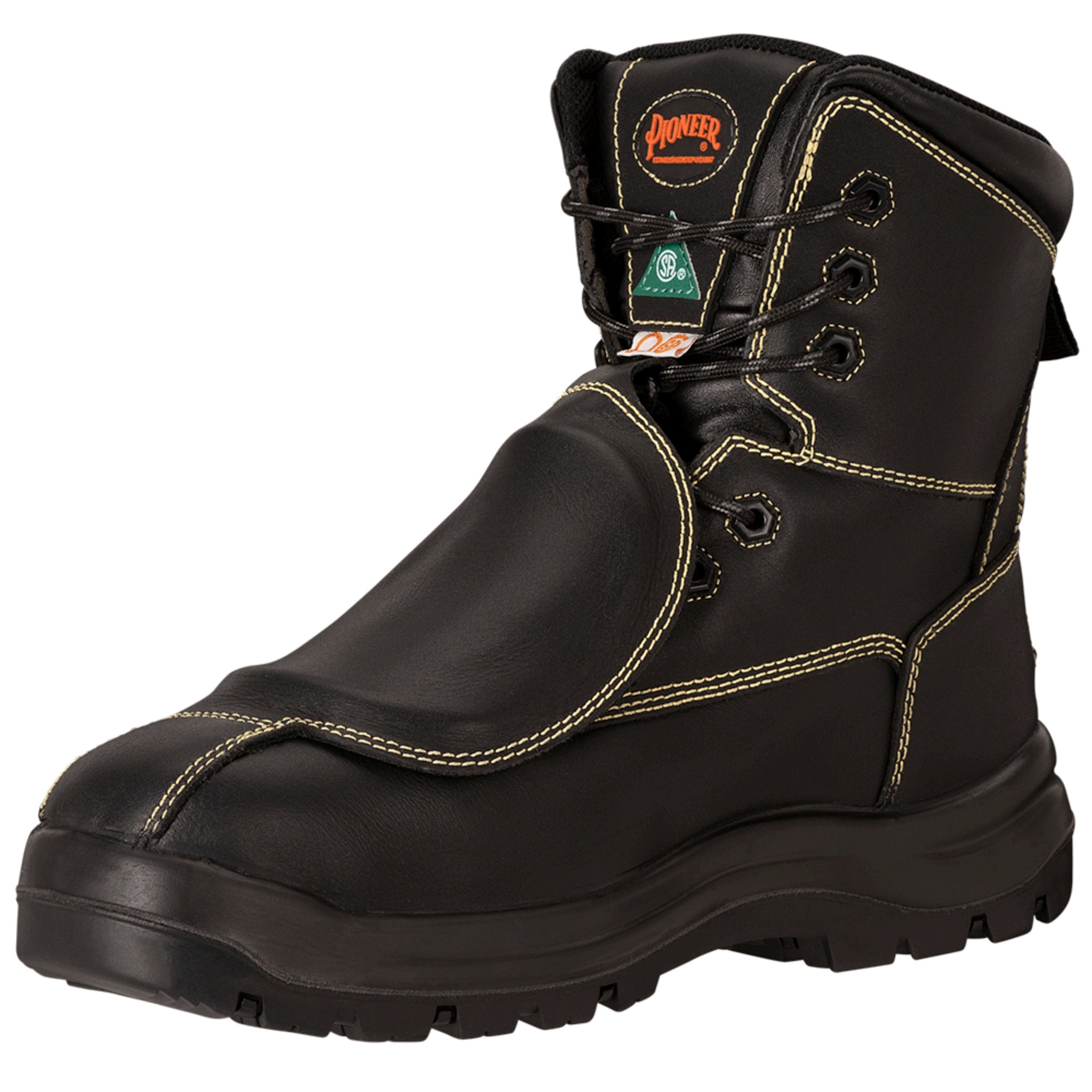 Pioneer Men's 8" Safety Work Boots - CSA Certified, Leather, Metatarsal Protection, Metal-Free Composite Toe & Plate, PU/Rubber Outsole | Sizes 7-14