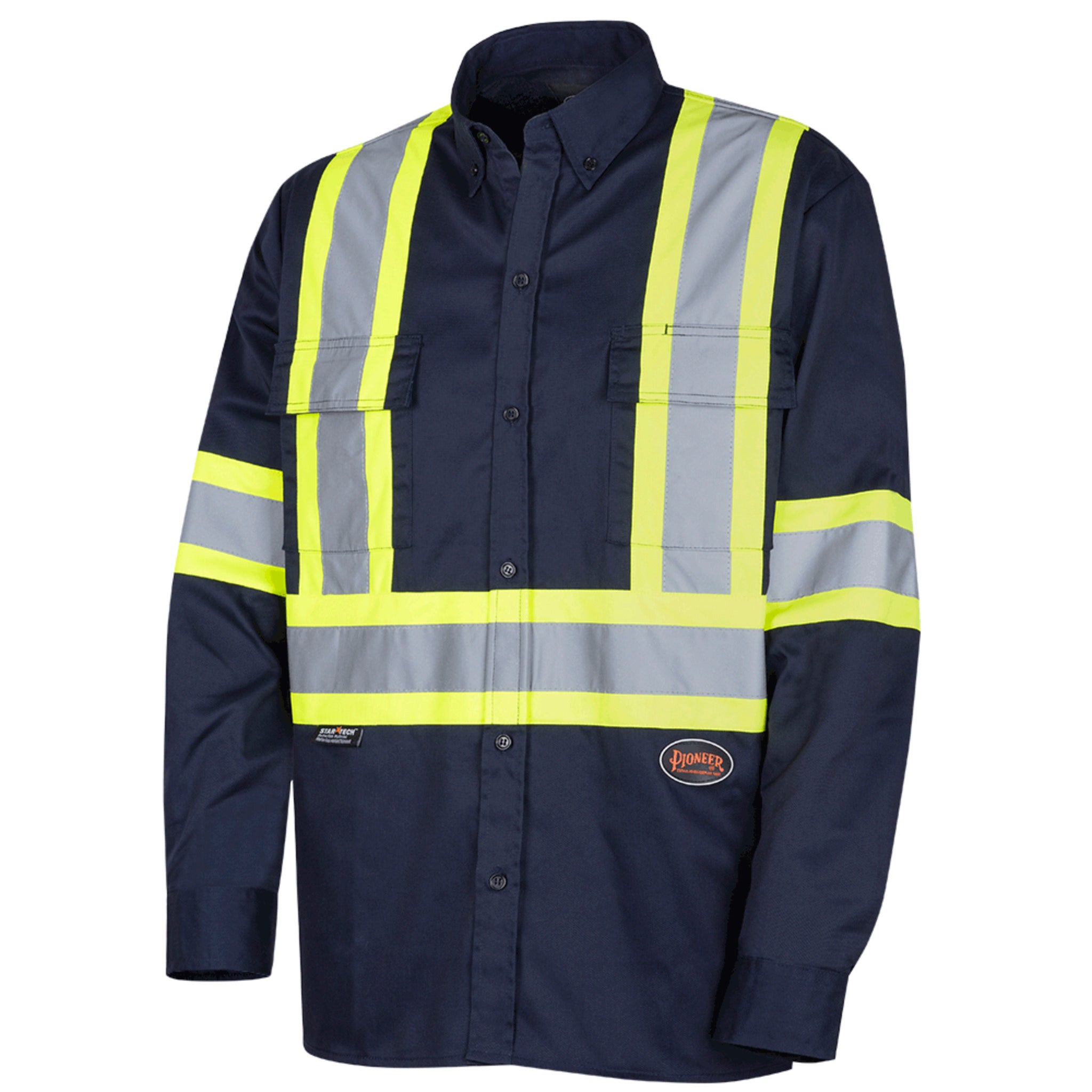 Pioneer Hi Viz Poly/Cotton Work Shirt | Navy | Sizes S - 4XL Hi Vis Work Wear - Cleanflow