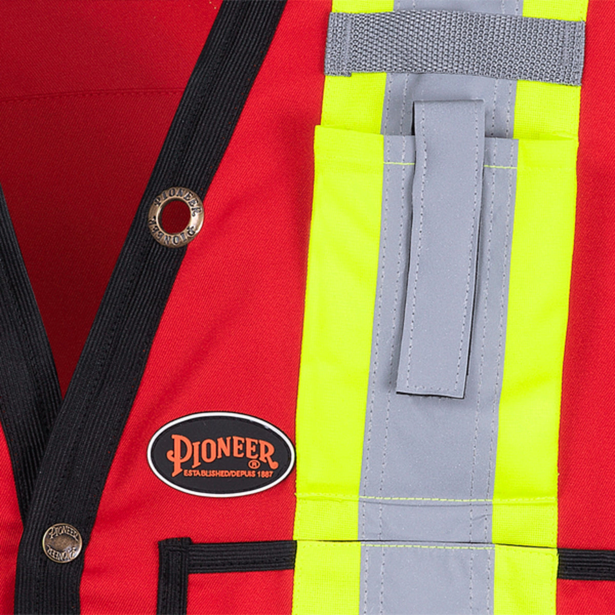 Pioneer Men's Hi Vis Safety Surveyor Vest | 150D Woven Twill Poly | CSA/ANSI Certified, StarTech Reflective, Multi-Pocket, Brass Closure (Models 6693, 6692, 6683, 6692N & 6692BK) | Sizes S–4XL - Items